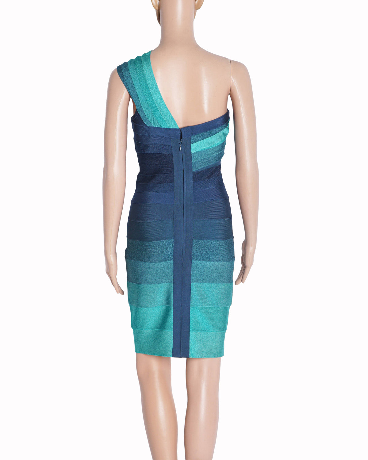 Hervé Léger Blue Ombre One-Shoulder Bandage Dress