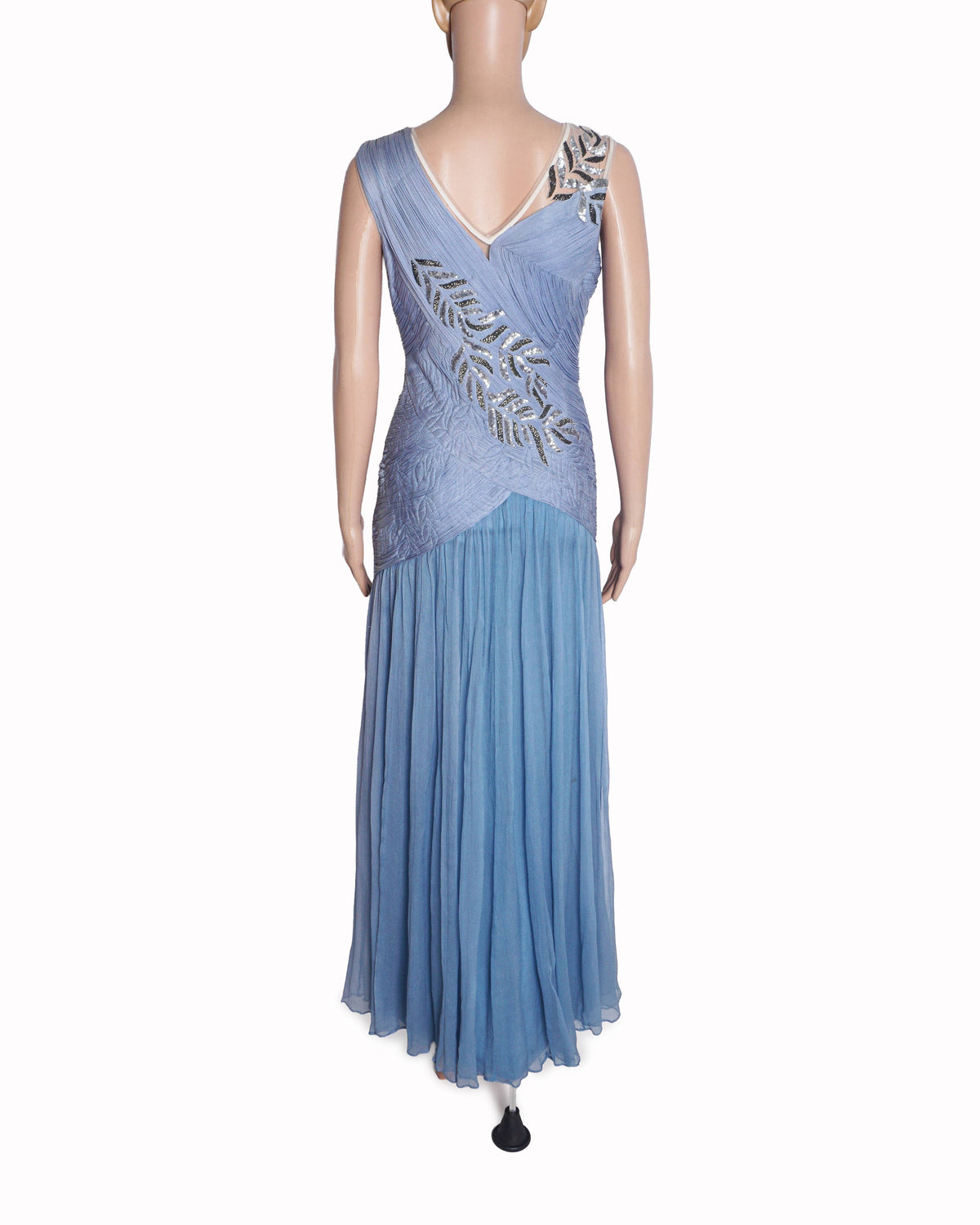 Geisha Designs Powder Blue Embellished Chiffon Gown