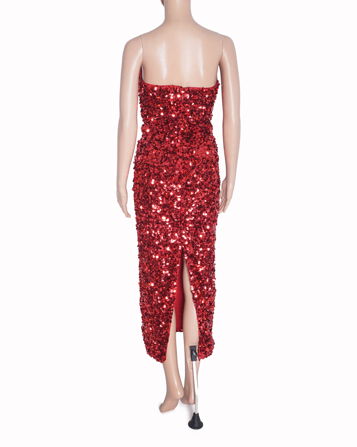 Self-Portrait Red 3D-Sequin Strapless Midi Dress