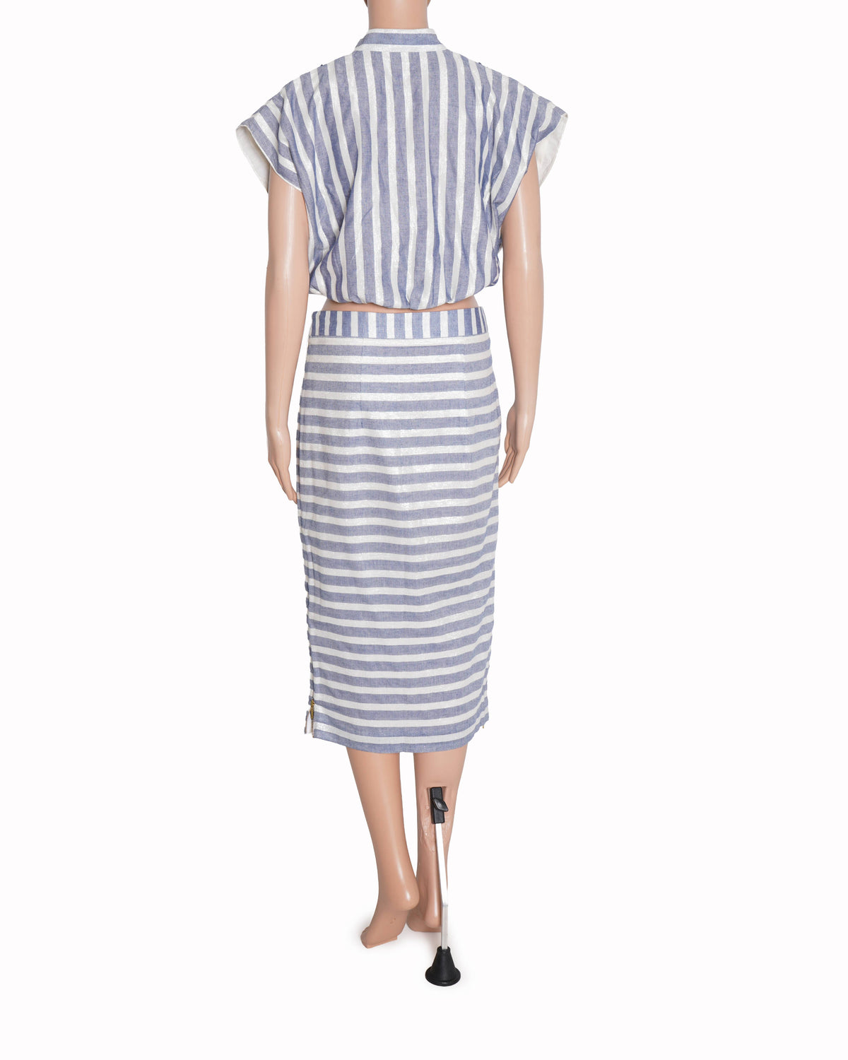 Divya Jain Striped Sailor Skirt Set With Lace Insert Top