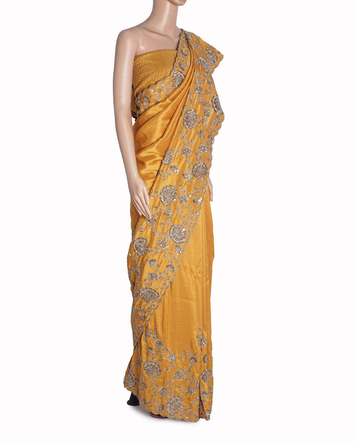 Mrunalini Rao Yellow Floral Embroidered Silk Saree Set