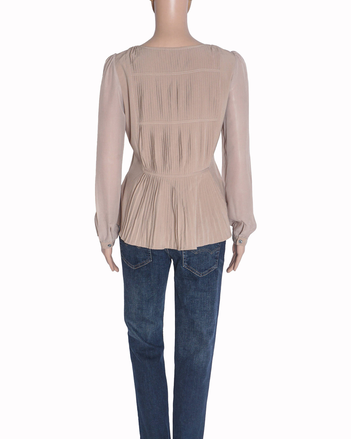 Burberry Beige Pintuck and Pleated Button-Down Top