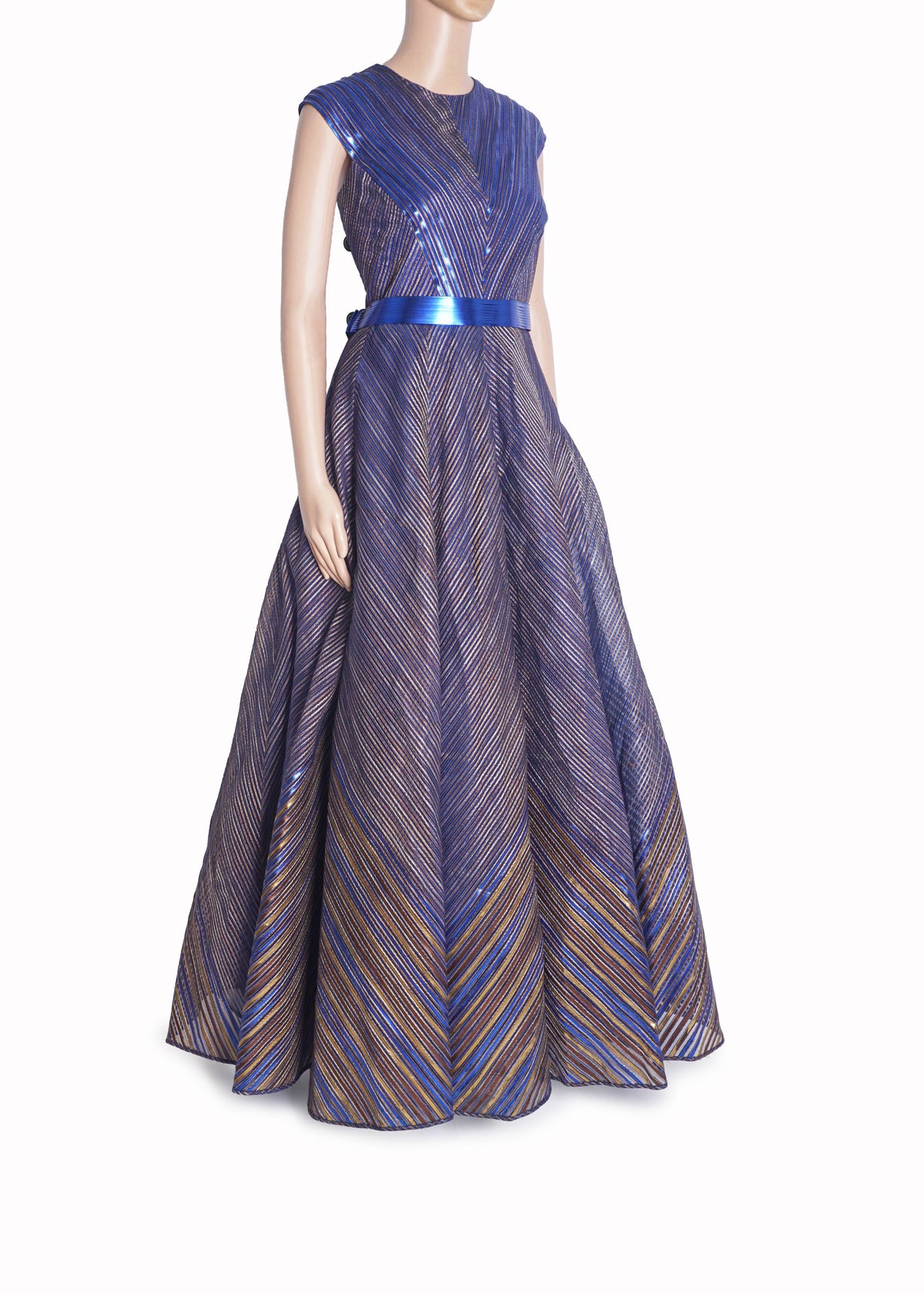 Amit Aggarwal Electric Blue Striped Structured Gown