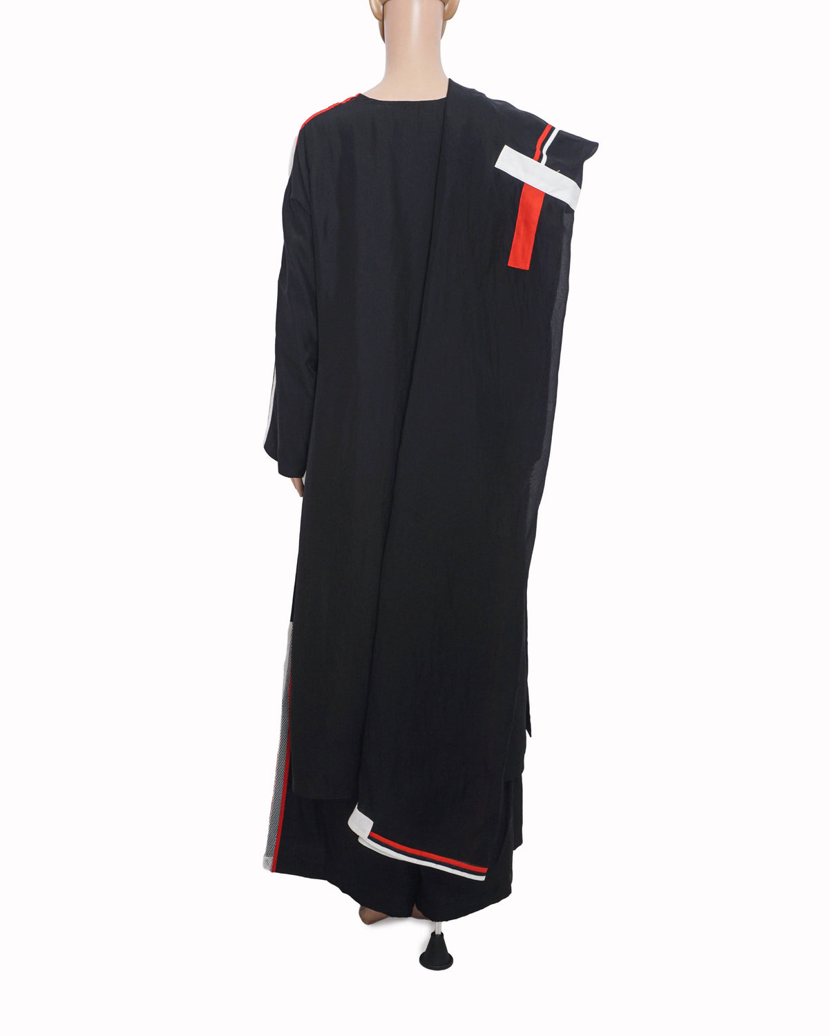 Anamika Khanna Black Tunic Set with Red & White Striped Trim