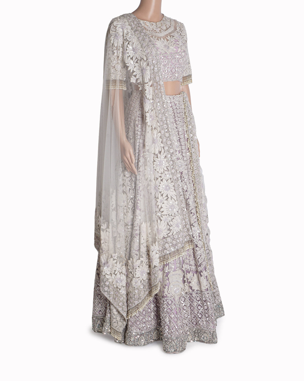 Manish Malhotra Lavender/Ivory Sequined Embroidered Lehenga Set