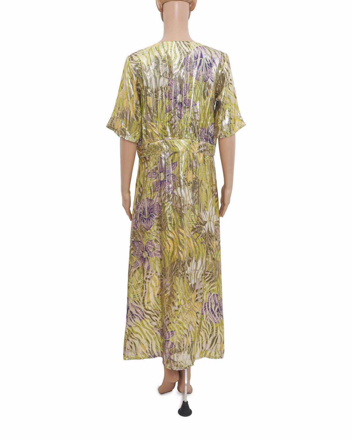 Hayley Menzies Lime Green Silk Metallic Print Midi Dress