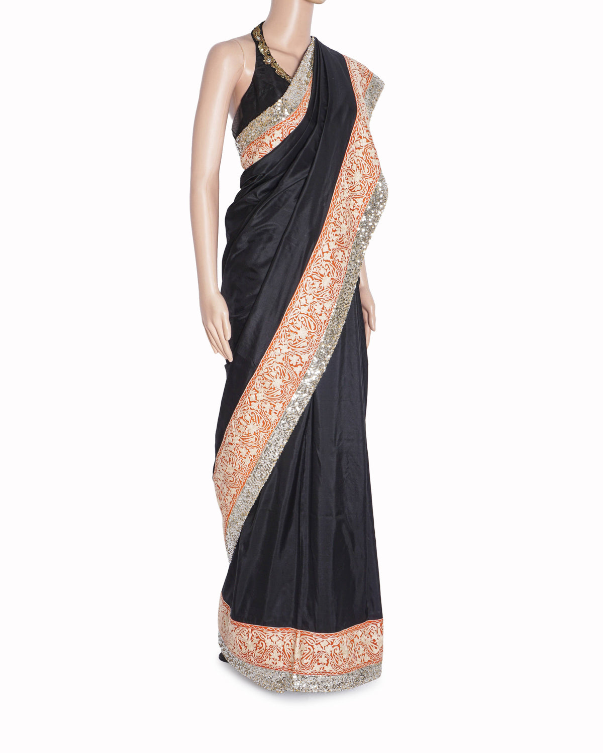 Manish Malhotra Black Silk Saree with Sequin Border