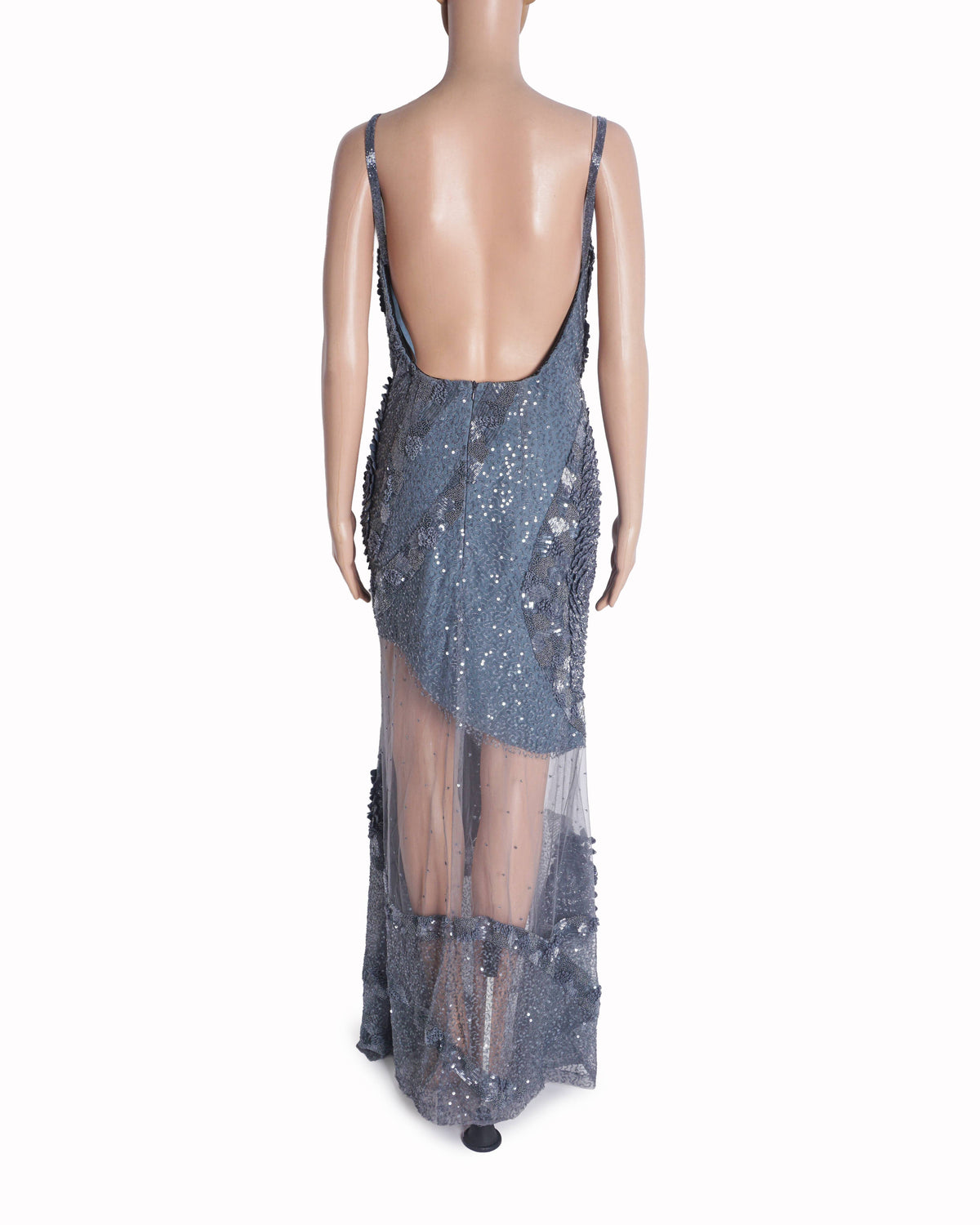 Maison 9002 Light Grey Textured Floral Gown