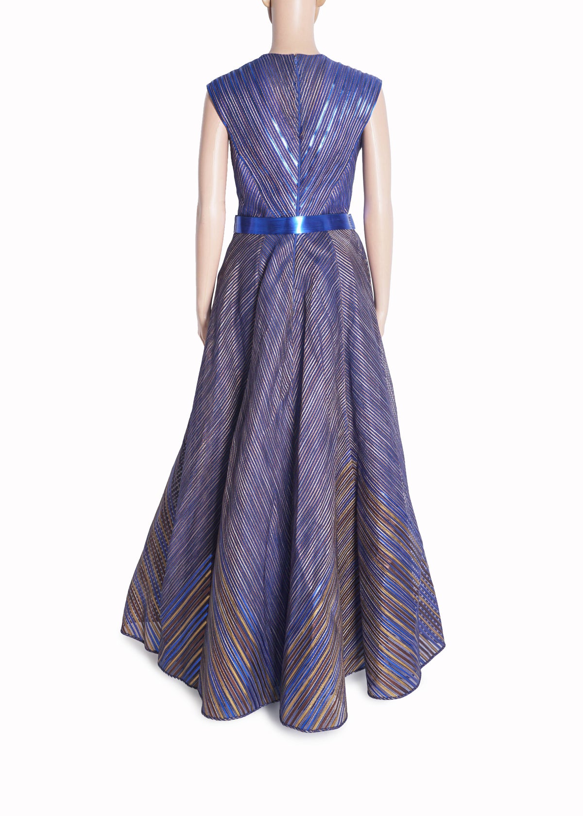 Amit Aggarwal Electric Blue Striped Structured Gown