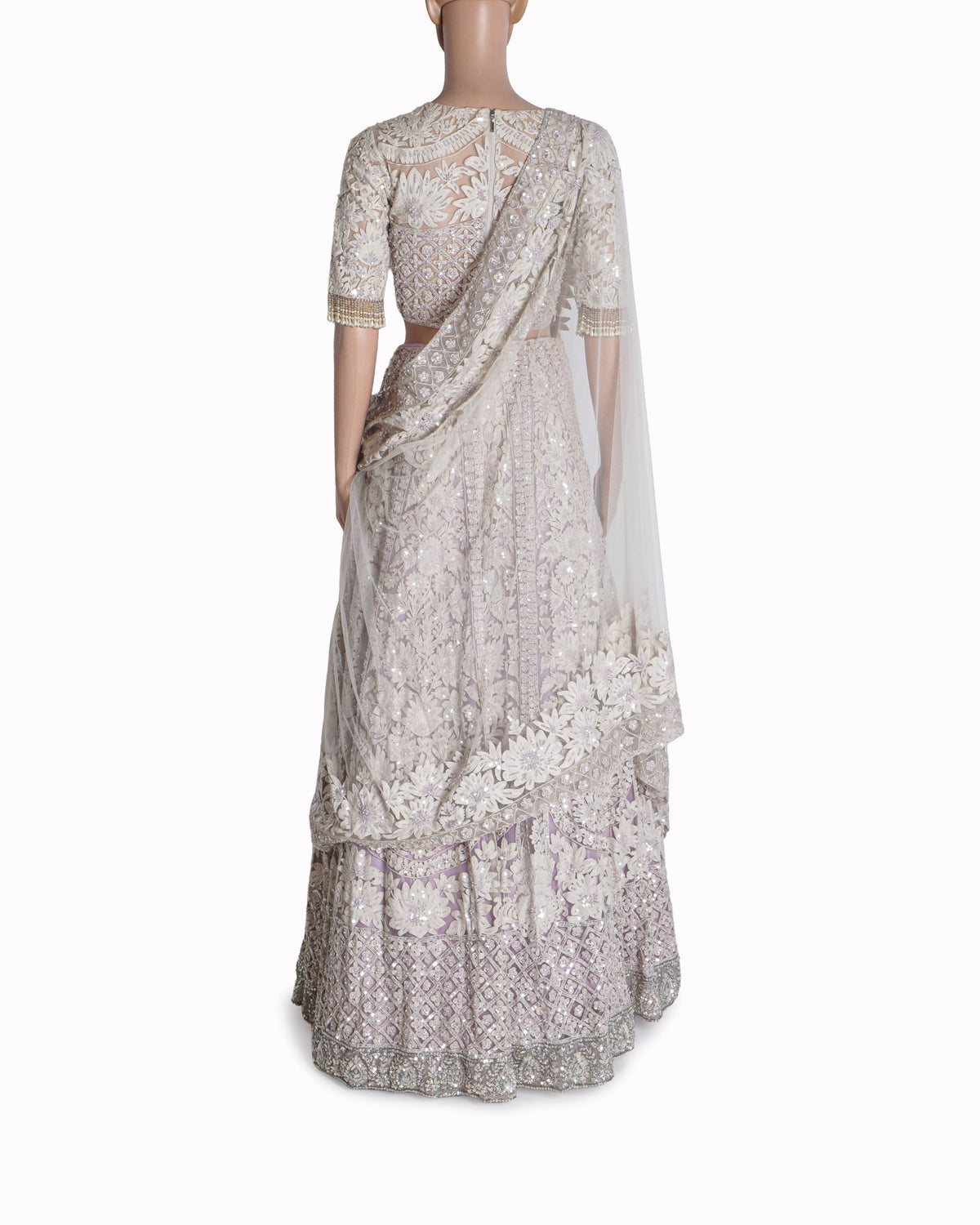 Manish Malhotra Lavender/Ivory Sequined Embroidered Lehenga Set