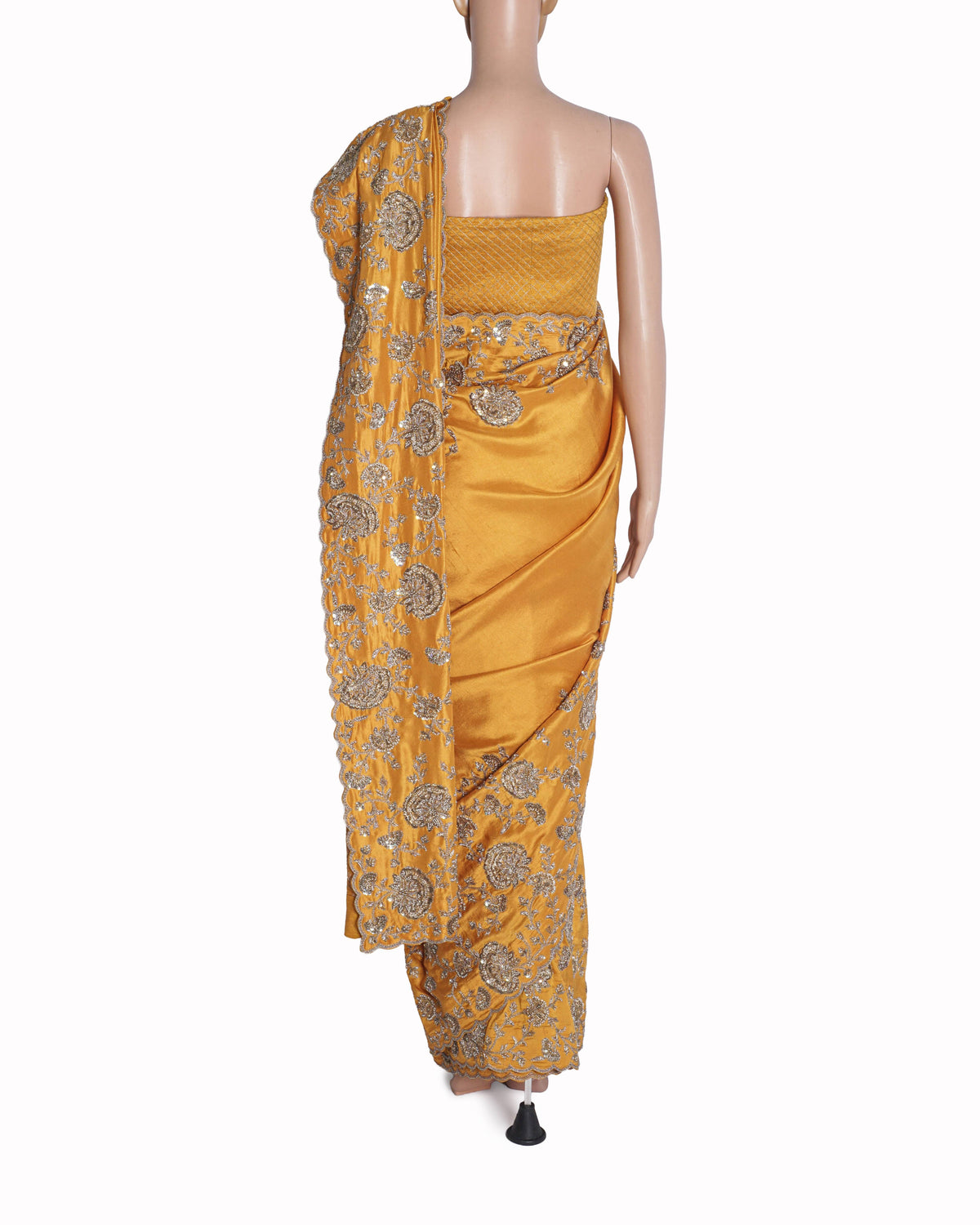 Mrunalini Rao Yellow Floral Embroidered Silk Saree Set