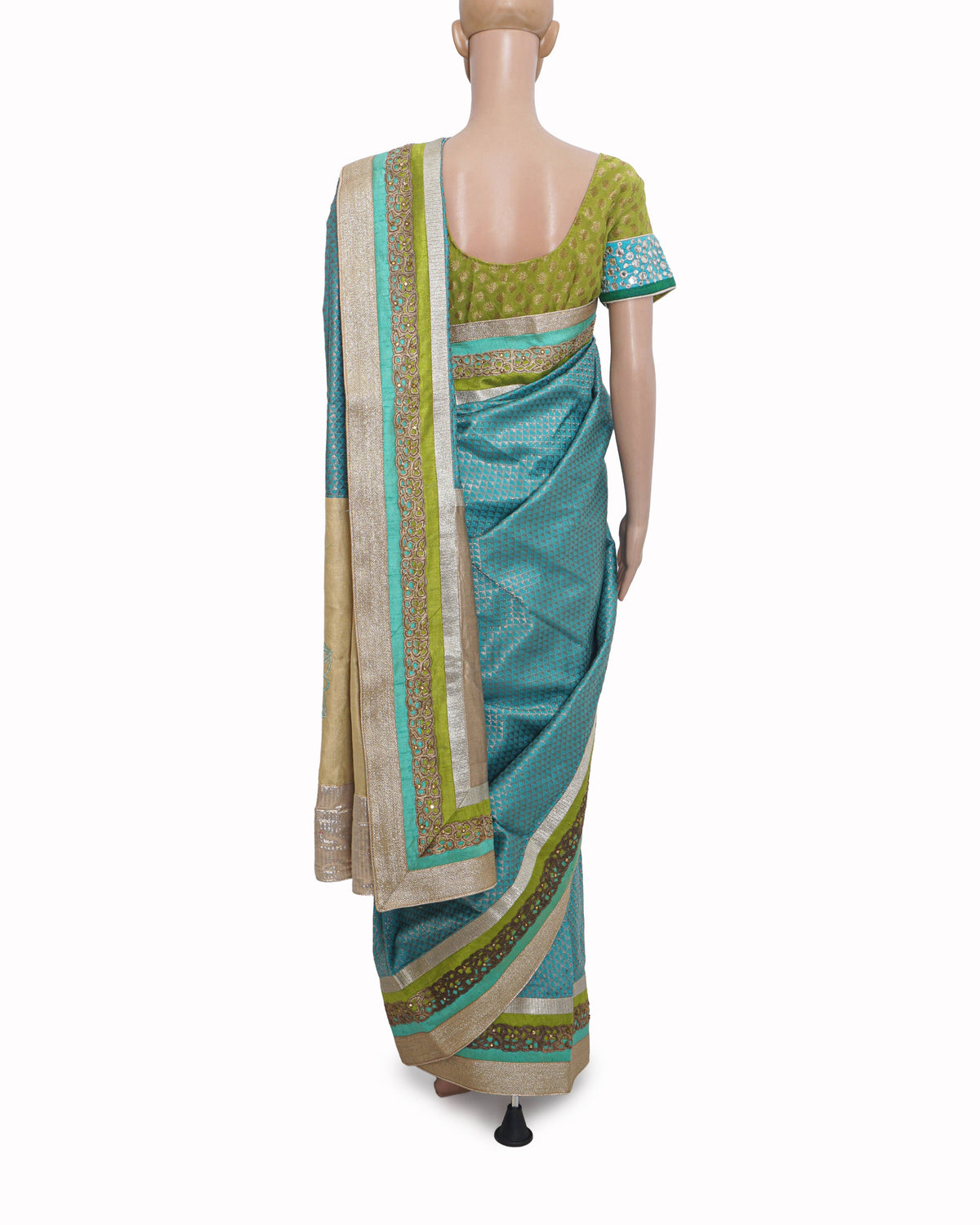 Jesal Vora Lime Green & Teal Banarasi Silk Saree