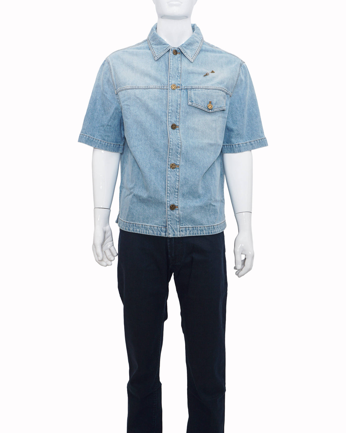 Louis Vuitton Men's Light Blue Denim Short-Sleeve Shirt