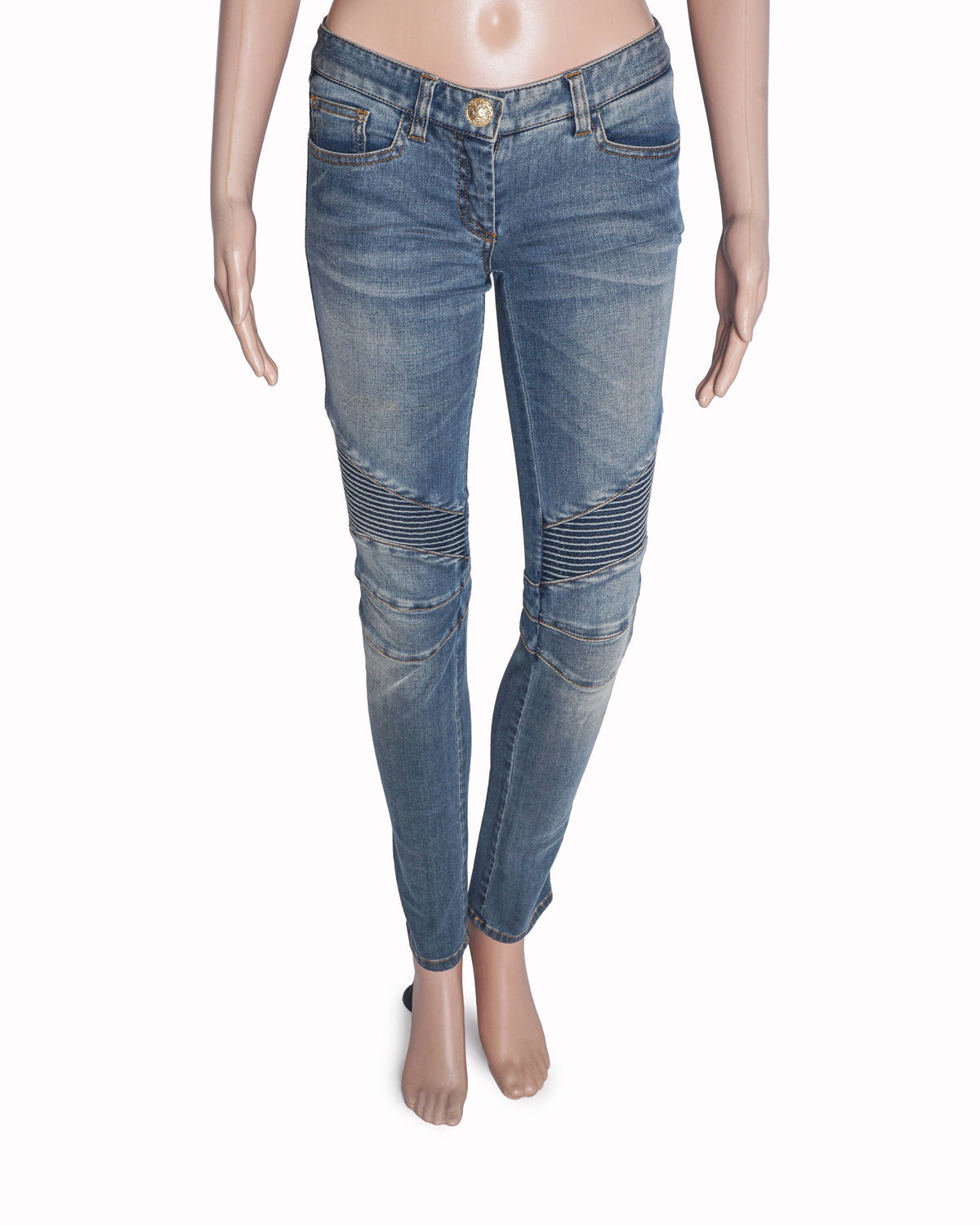Balmain Paris Blue Mid-Wash Biker Jeans