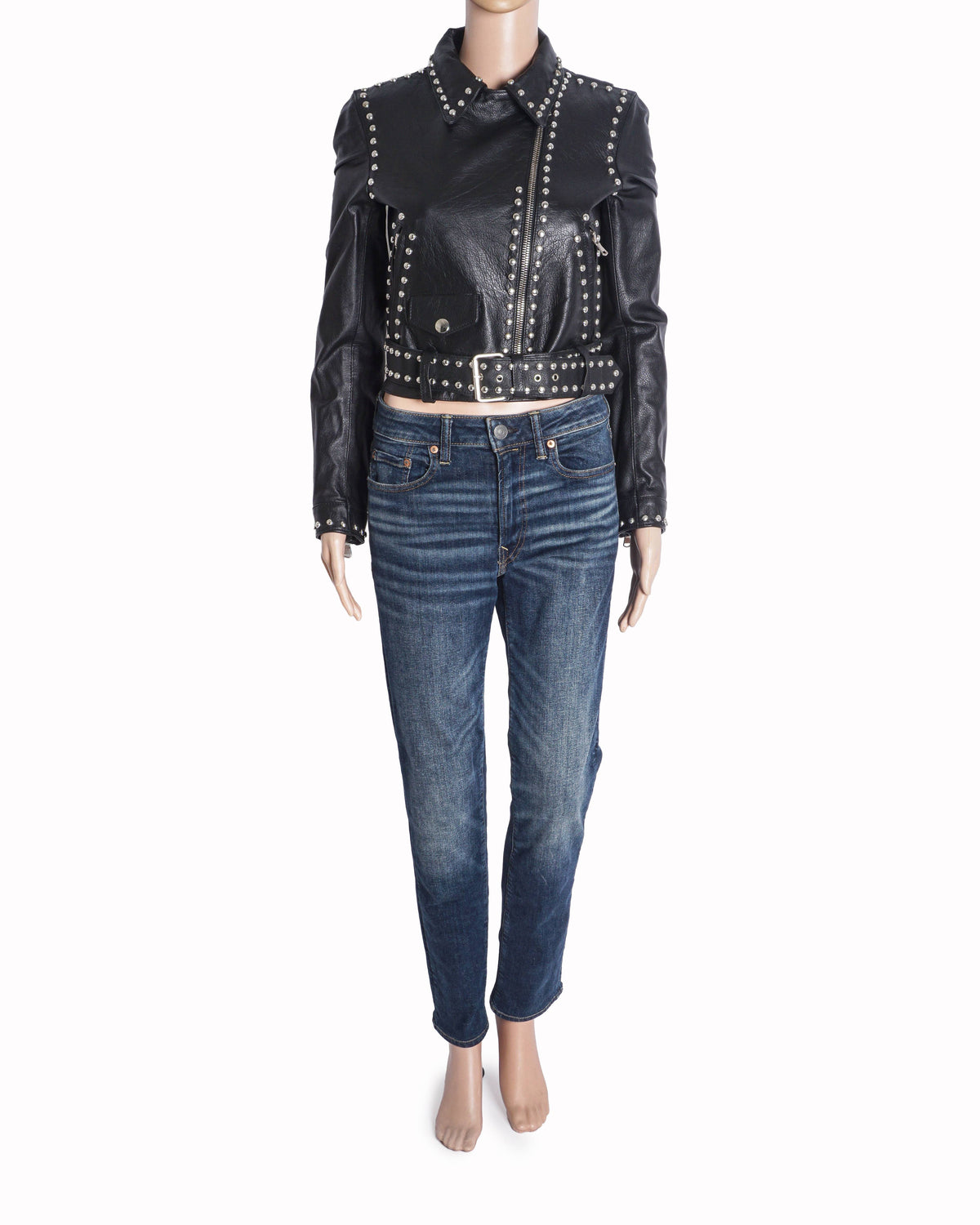 Moschino Studs Rock & Roll Black Leather Biker Jacket