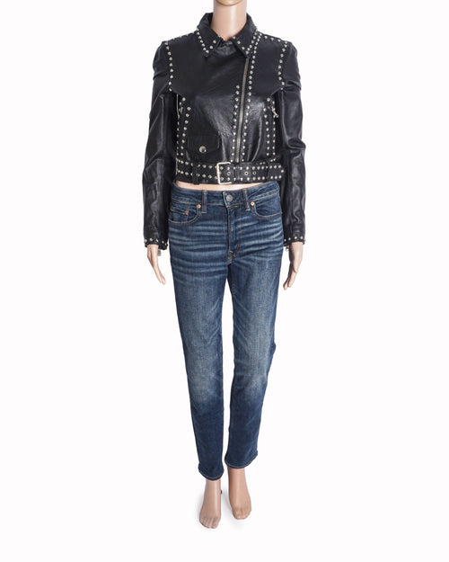 Moschino Studs Rock & Roll Black Leather Biker Jacket