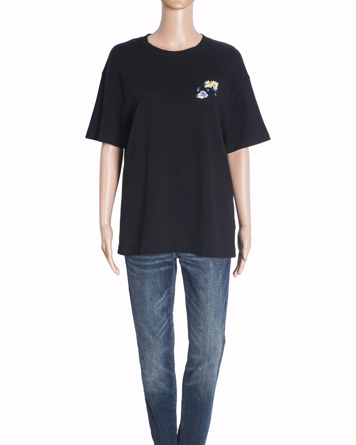 Off-White Black Floral Arrow Logo Cotton Crew Neck T-Shirt