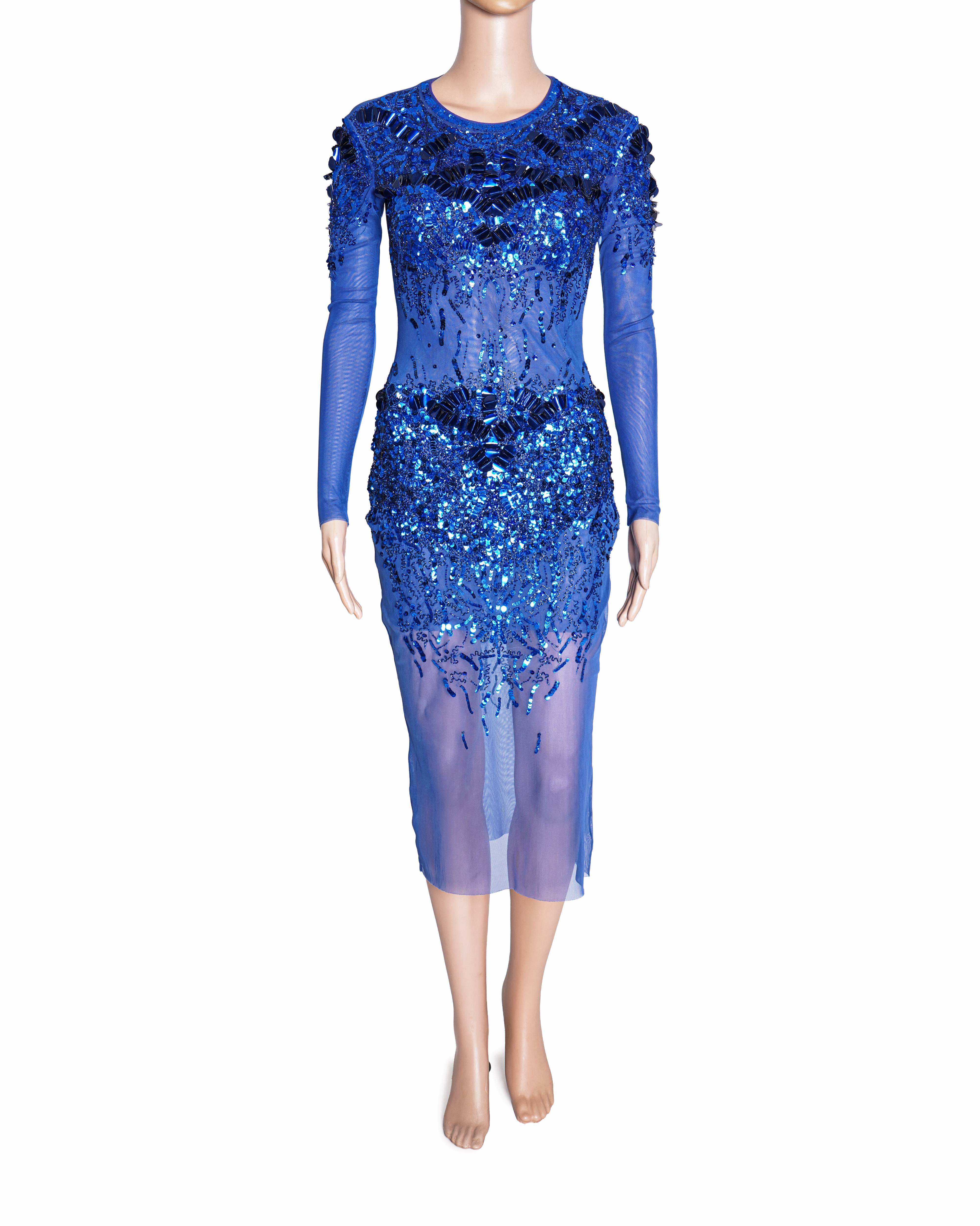 Elisabetta Franchis Sequins Embellished Blue Dress