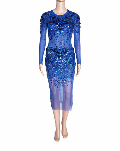 Elisabetta Franchis Sequins Embellished Blue Dress