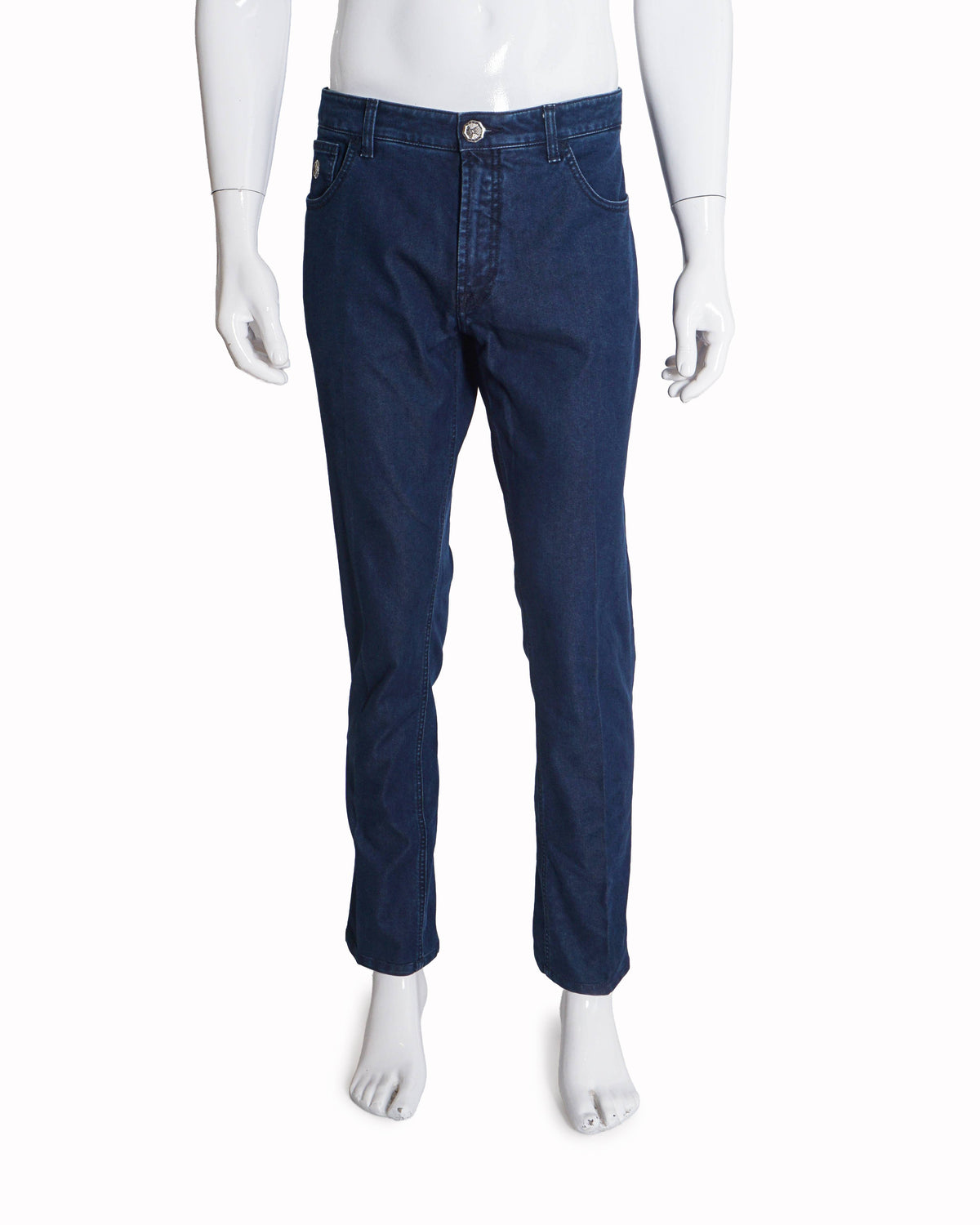 Stefano Ricci Men's Dark Blue Jeans with Octagonal Silver Plaque
