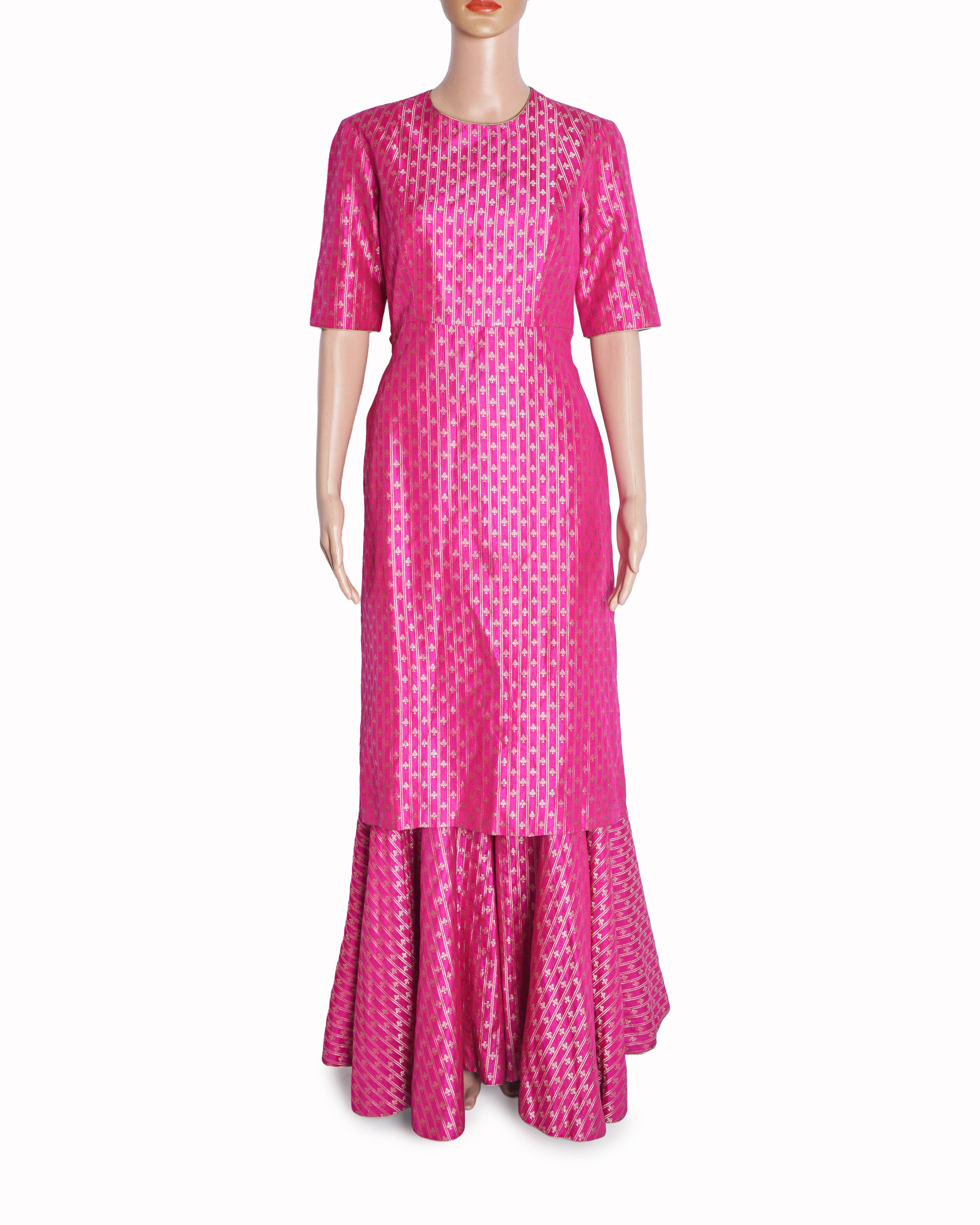 Raw Mango by Sanjay Garg Magenta Pink Brocade Zari Kurta Set