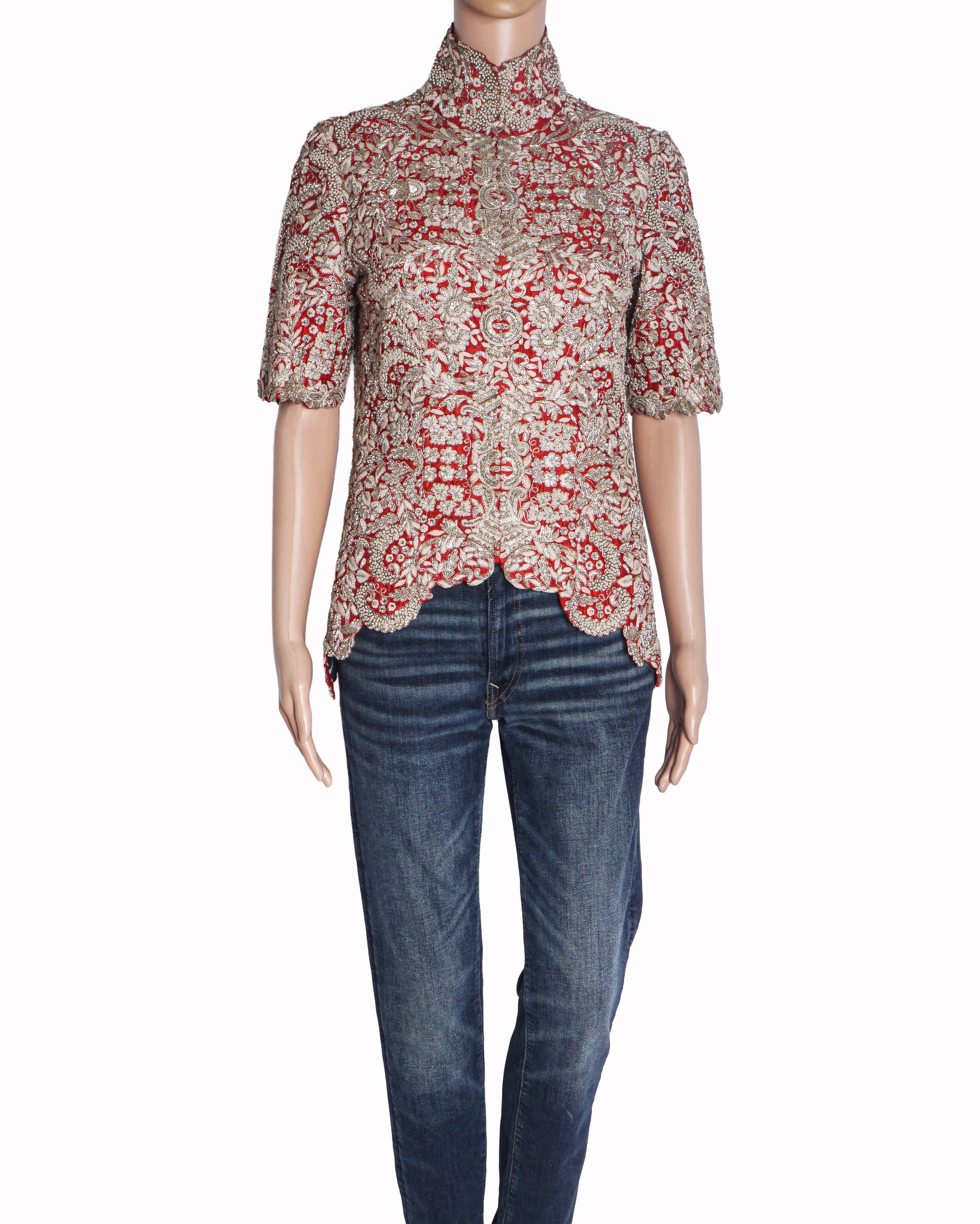 Anamika Khanna Red & Silver Zardozi Embroidered Short Jacket