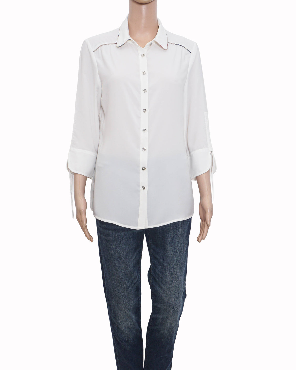 Burberry White Lightweight Piping Accent Button-Down Shirt