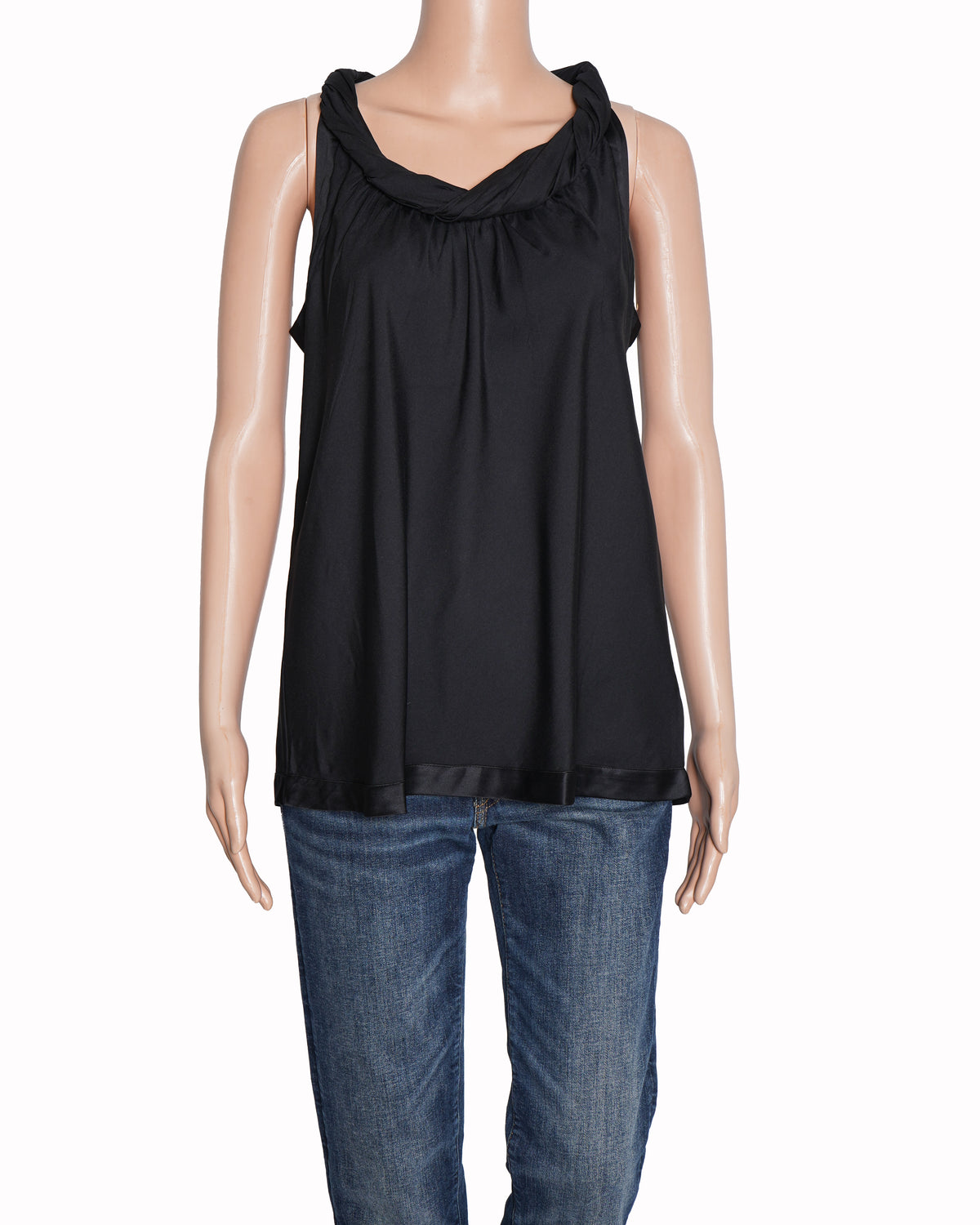DKNY Black Sleeveless Twisted High-Neck Top