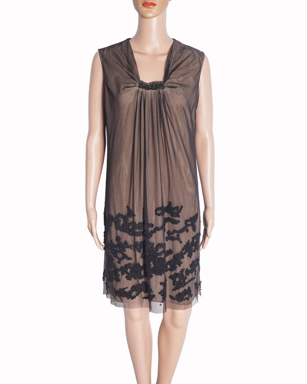 Rohit Gandhi & Rahul Khanna Taupe Beige Embroidered Cocktail Dress