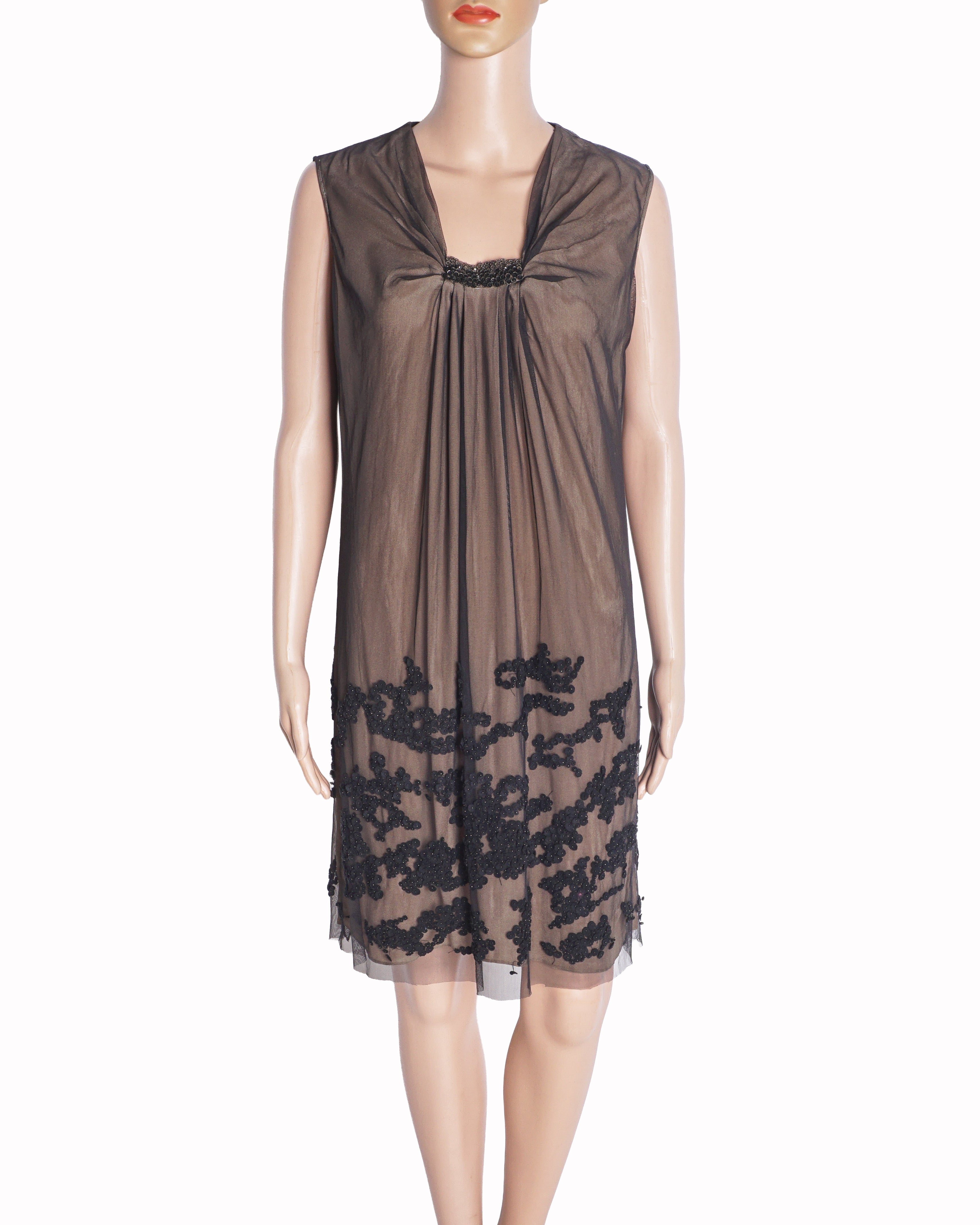 Rohit Gandhi & Rahul Khanna Taupe Beige Embroidered Cocktail Dress
