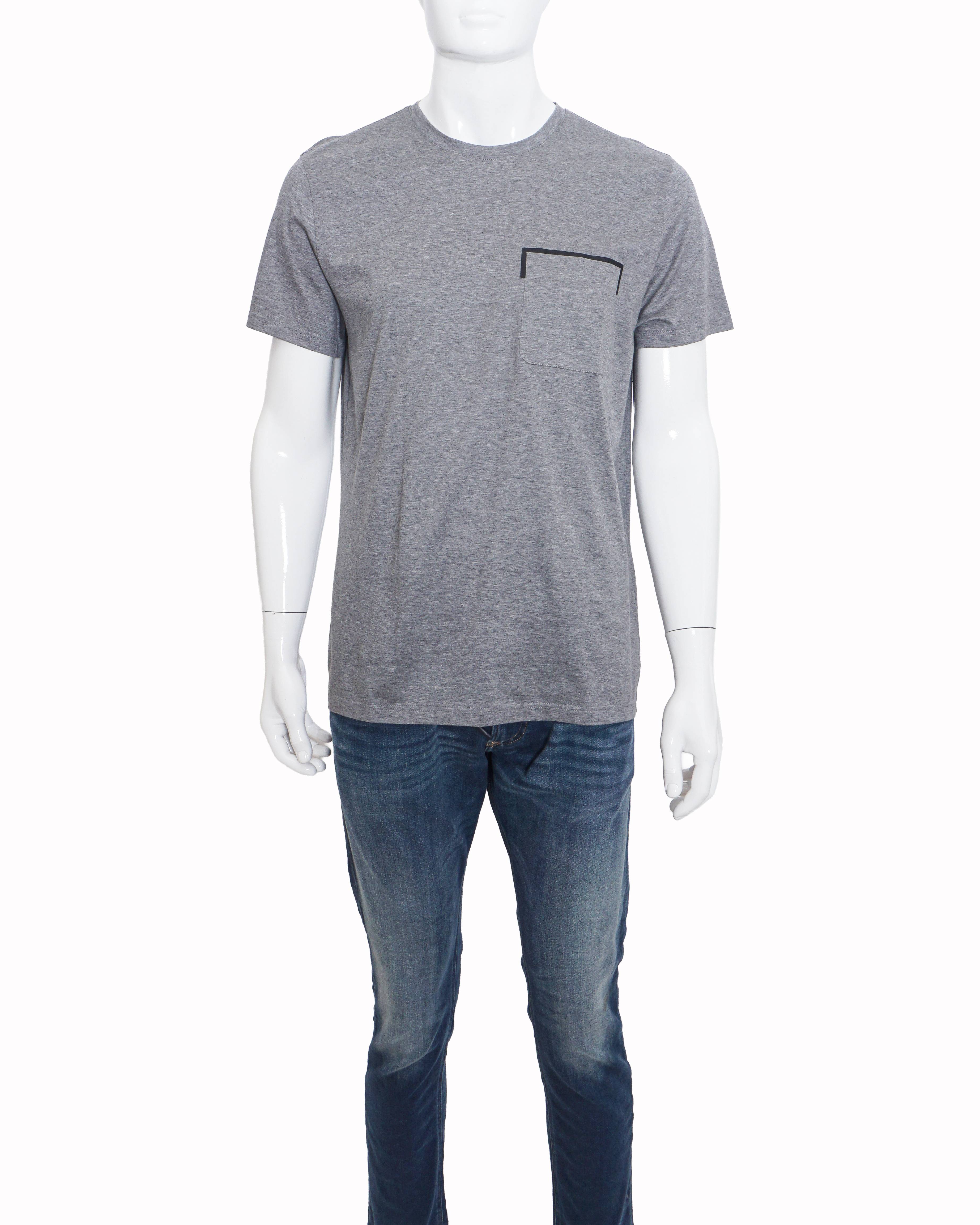 Berluti Classic Grey Leather-Trim Pocket Men's T-Shirt