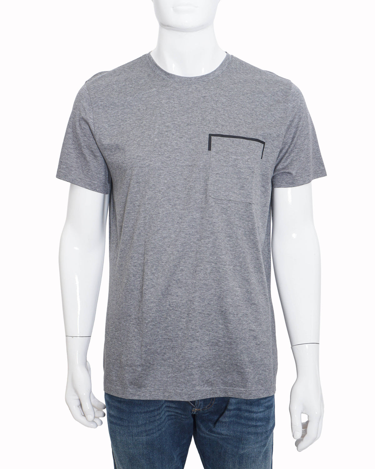 Berluti Classic Grey Leather-Trim Pocket Men's T-Shirt