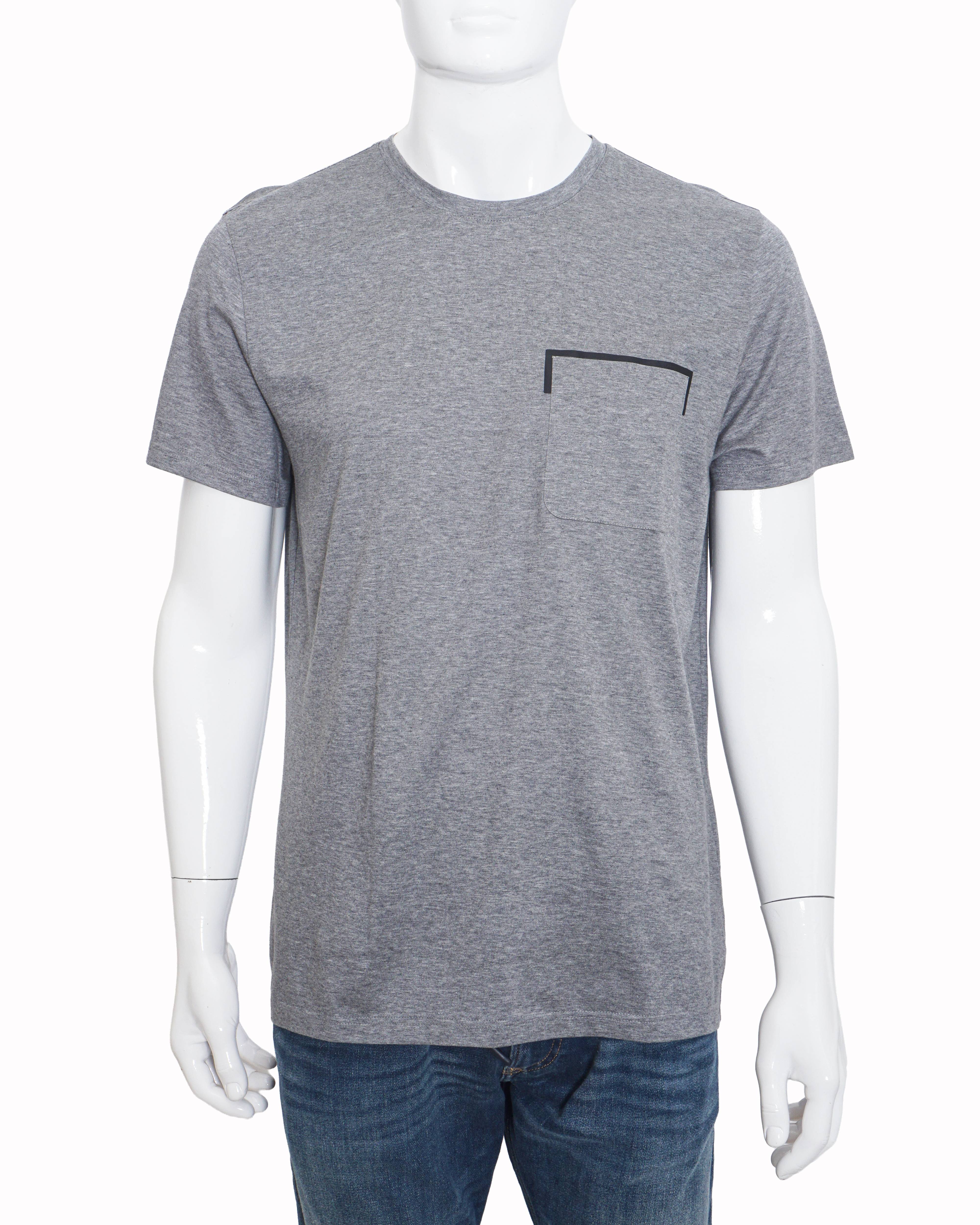 Berluti Classic Grey Leather-Trim Pocket Men's T-Shirt