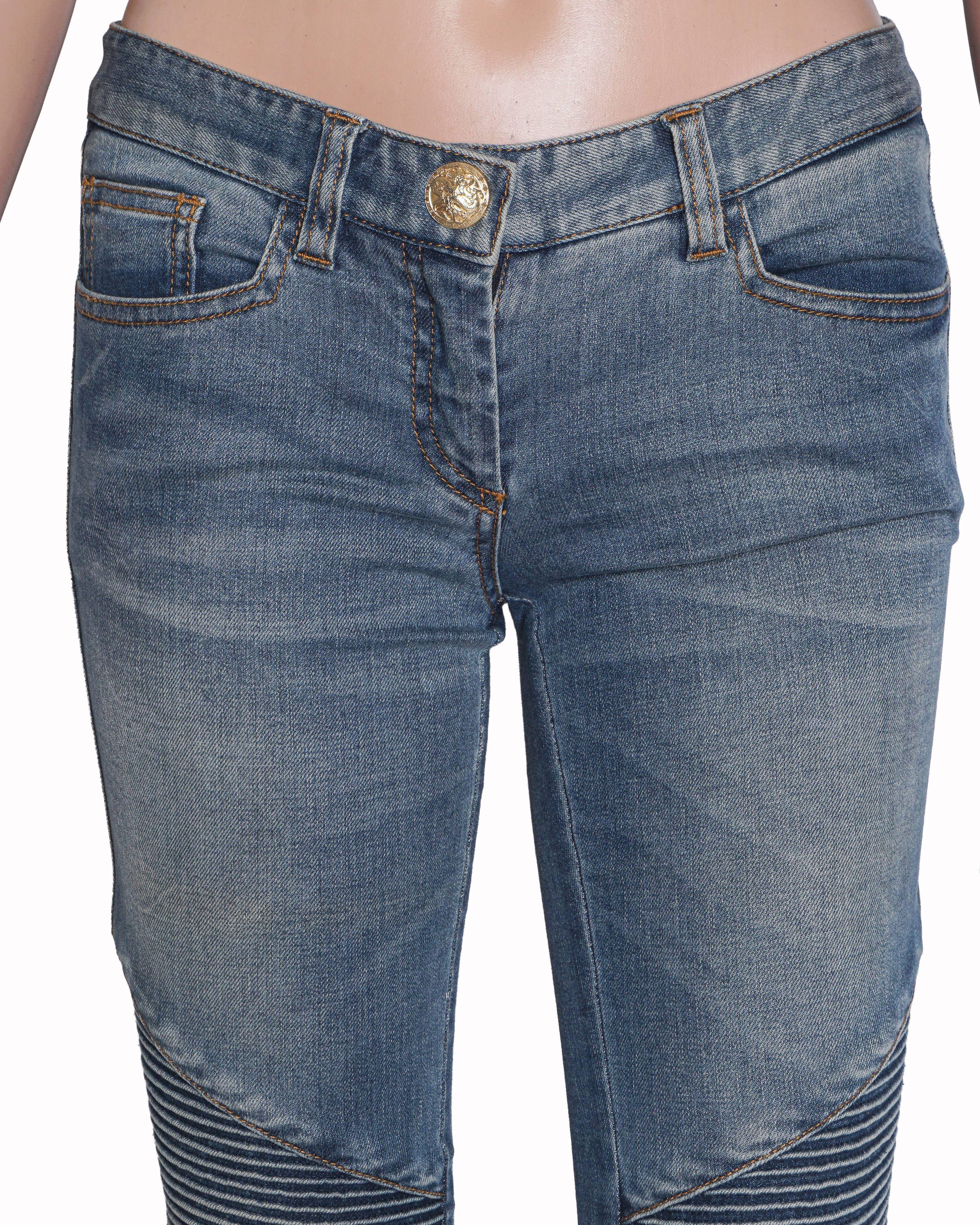 Balmain Paris Blue Mid-Wash Biker Jeans