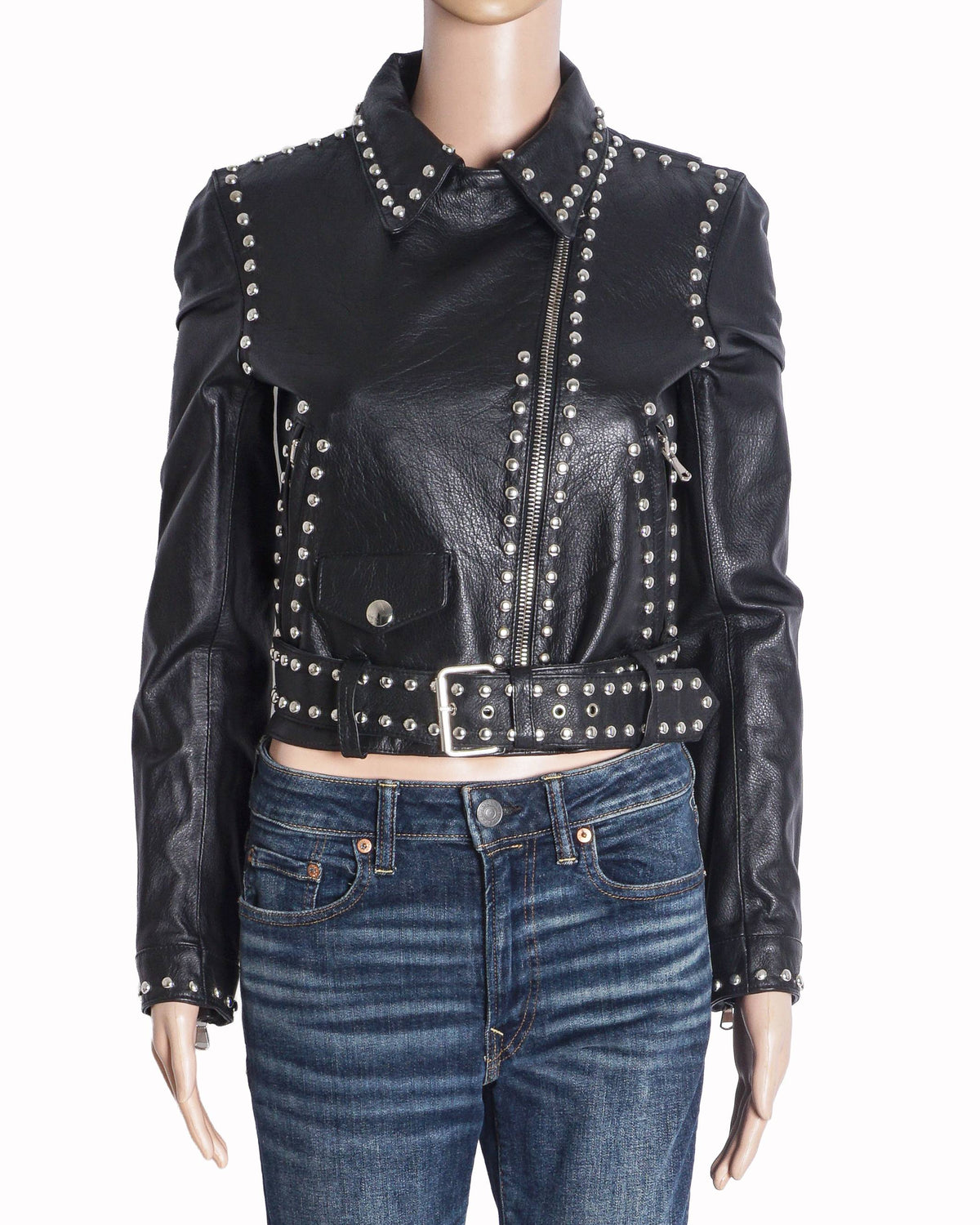 Moschino Studs Rock & Roll Black Leather Biker Jacket