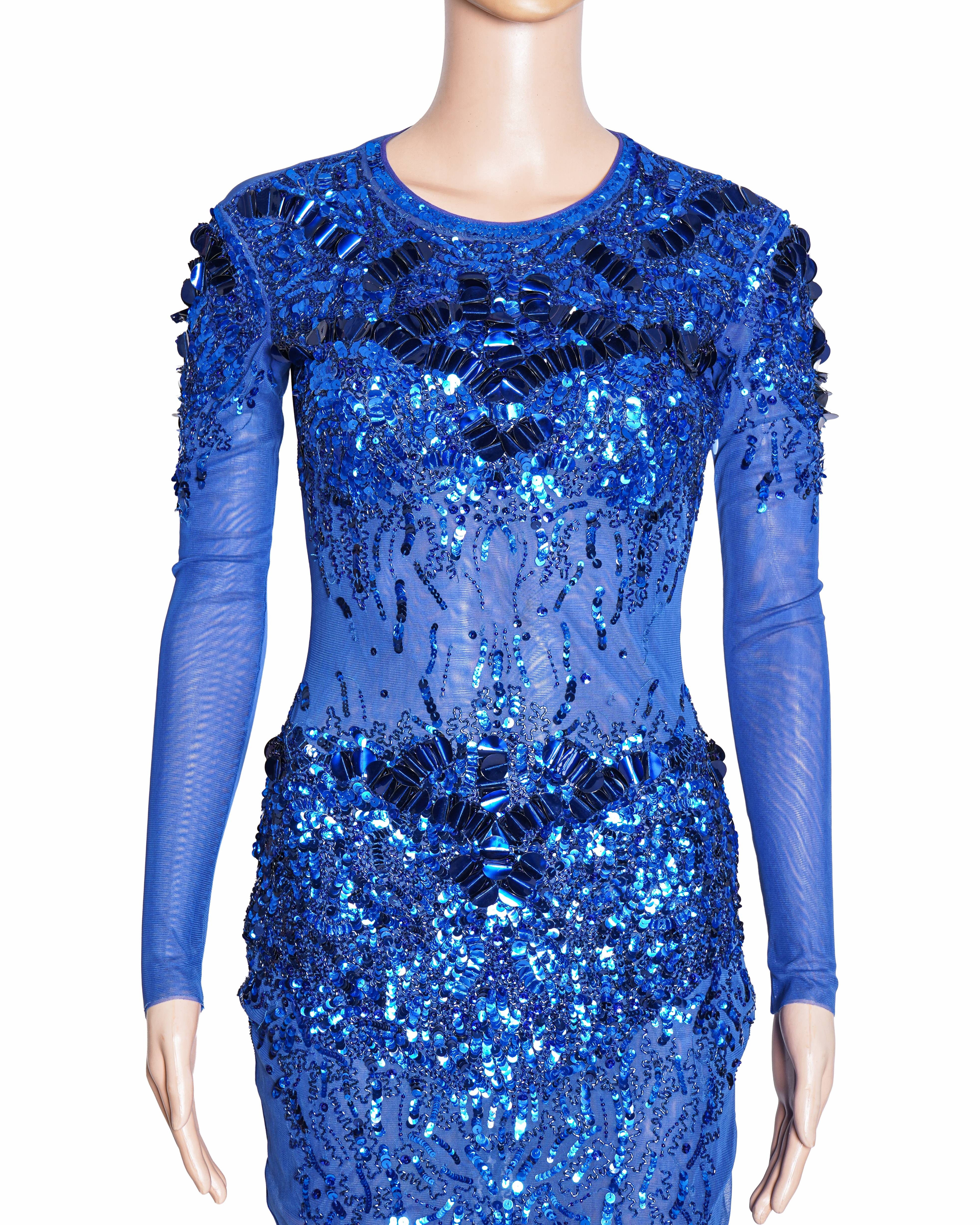 Elisabetta Franchis Sequins Embellished Blue Dress
