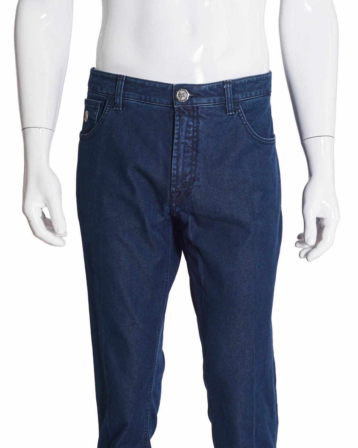 Stefano Ricci Men's Dark Blue Jeans with Octagonal Silver Plaque