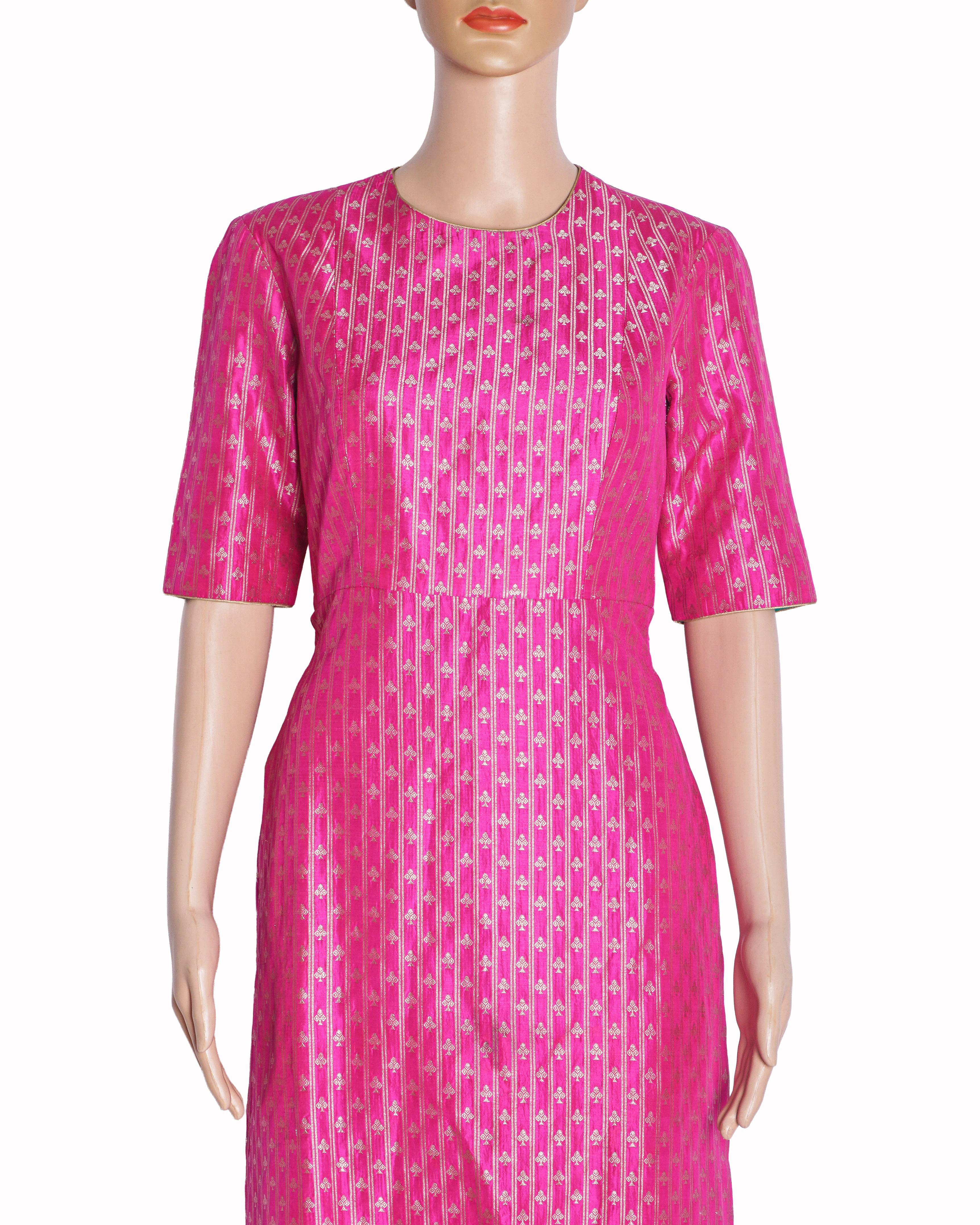 Raw Mango by Sanjay Garg Magenta Pink Brocade Zari Kurta Set