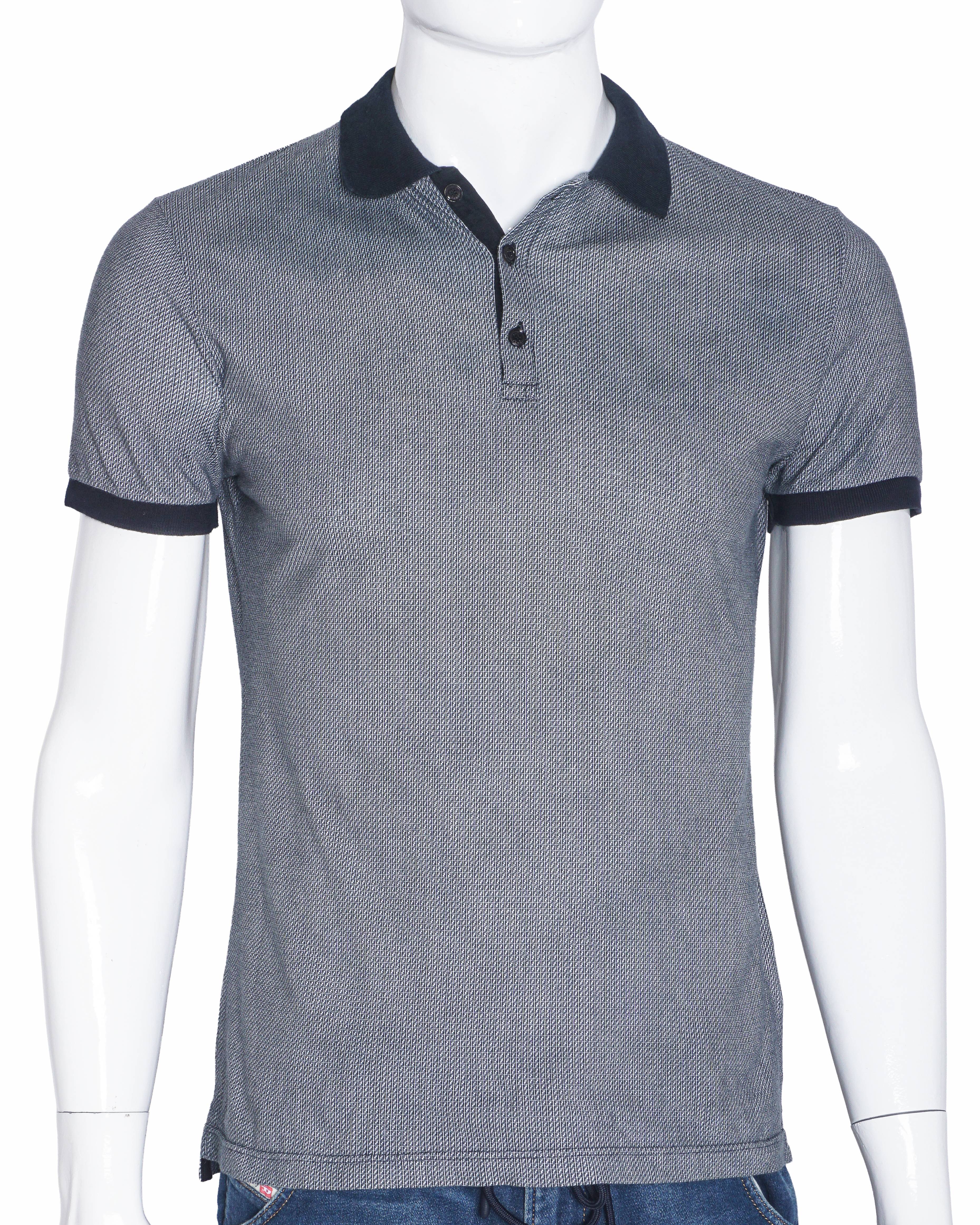 Fendi Men's Mincro Monogram Polo T-shirt In Black & White