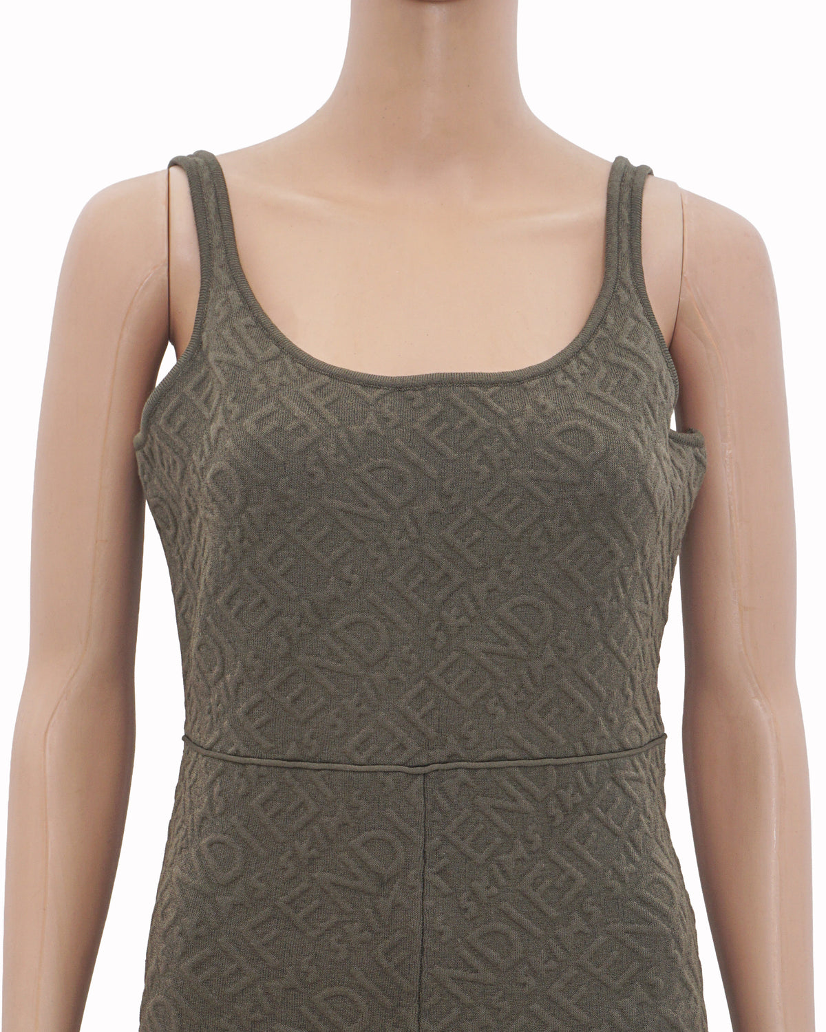 Fendi Olive Green Tonal FF Logo Knit Jumpsuit