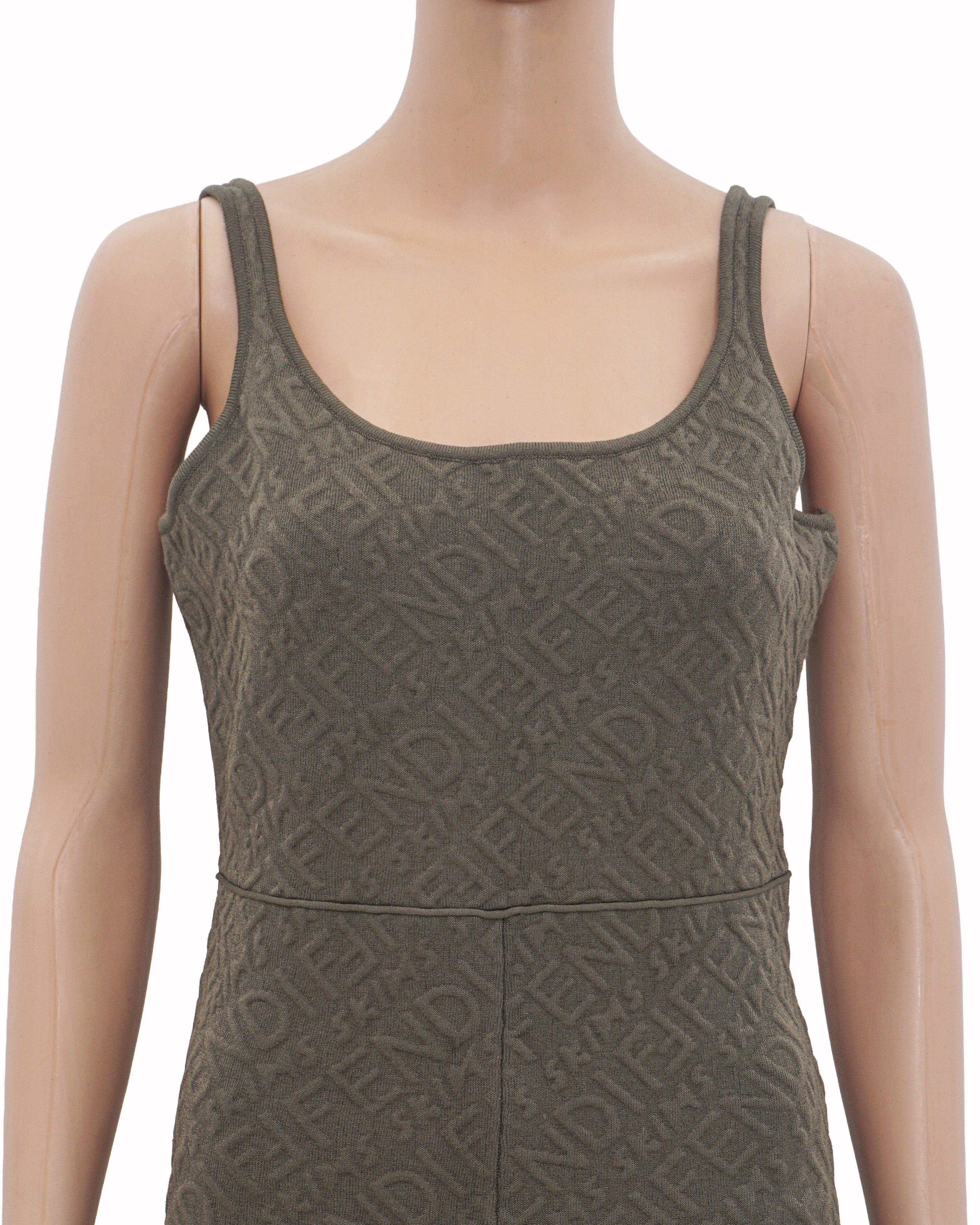 Fendi Olive Green Tonal FF Logo Knit Jumpsuit