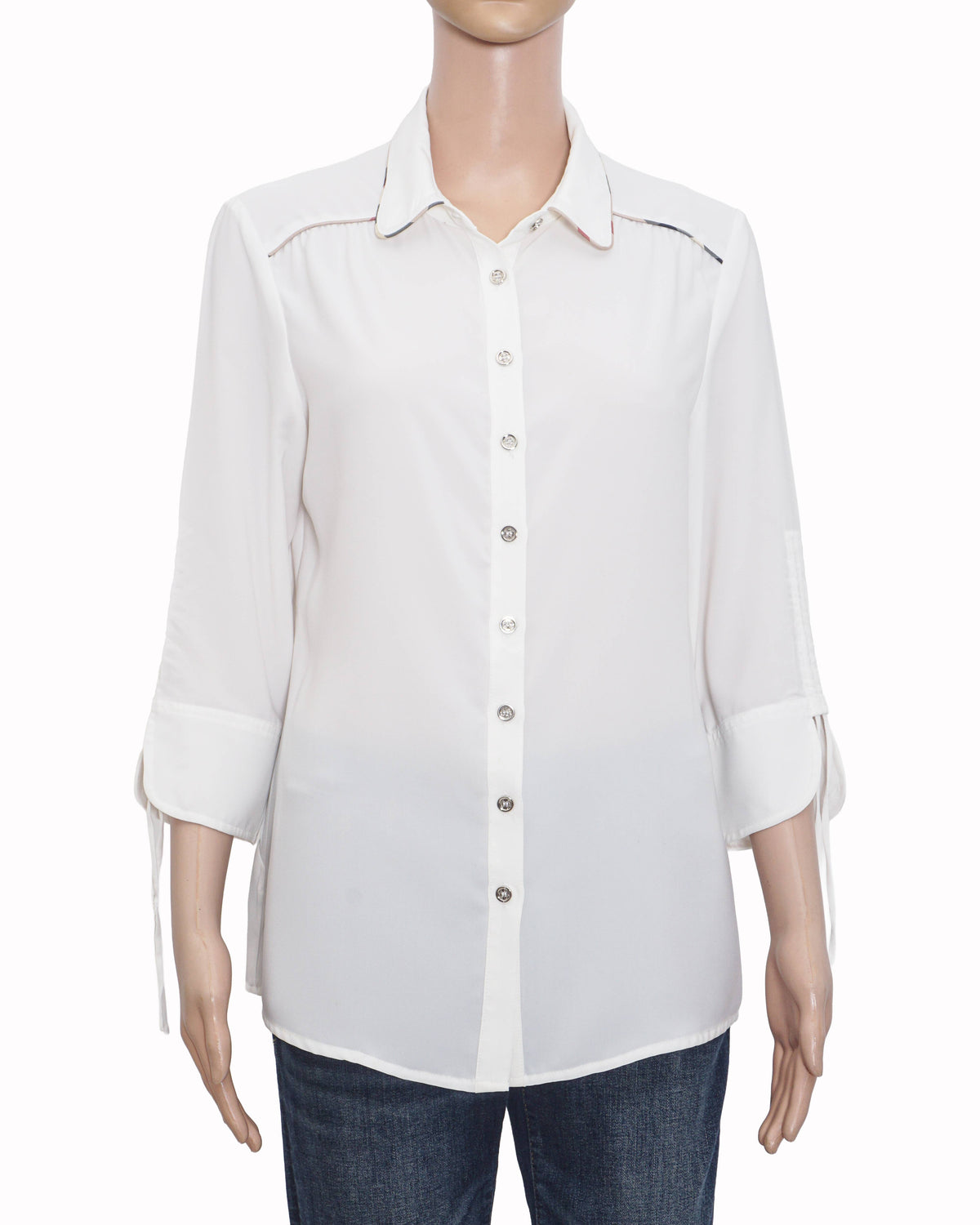 Burberry White Lightweight Piping Accent Button-Down Shirt