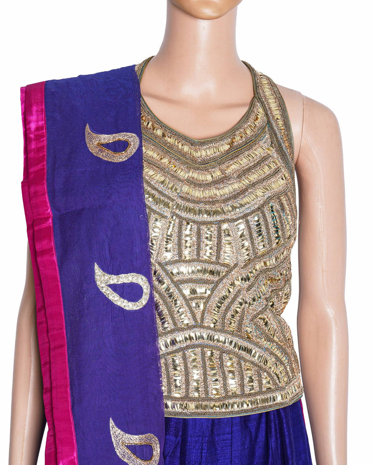 Jade by Monica & Karishma Ink Blue and Gold Embroidered Lehenga Set