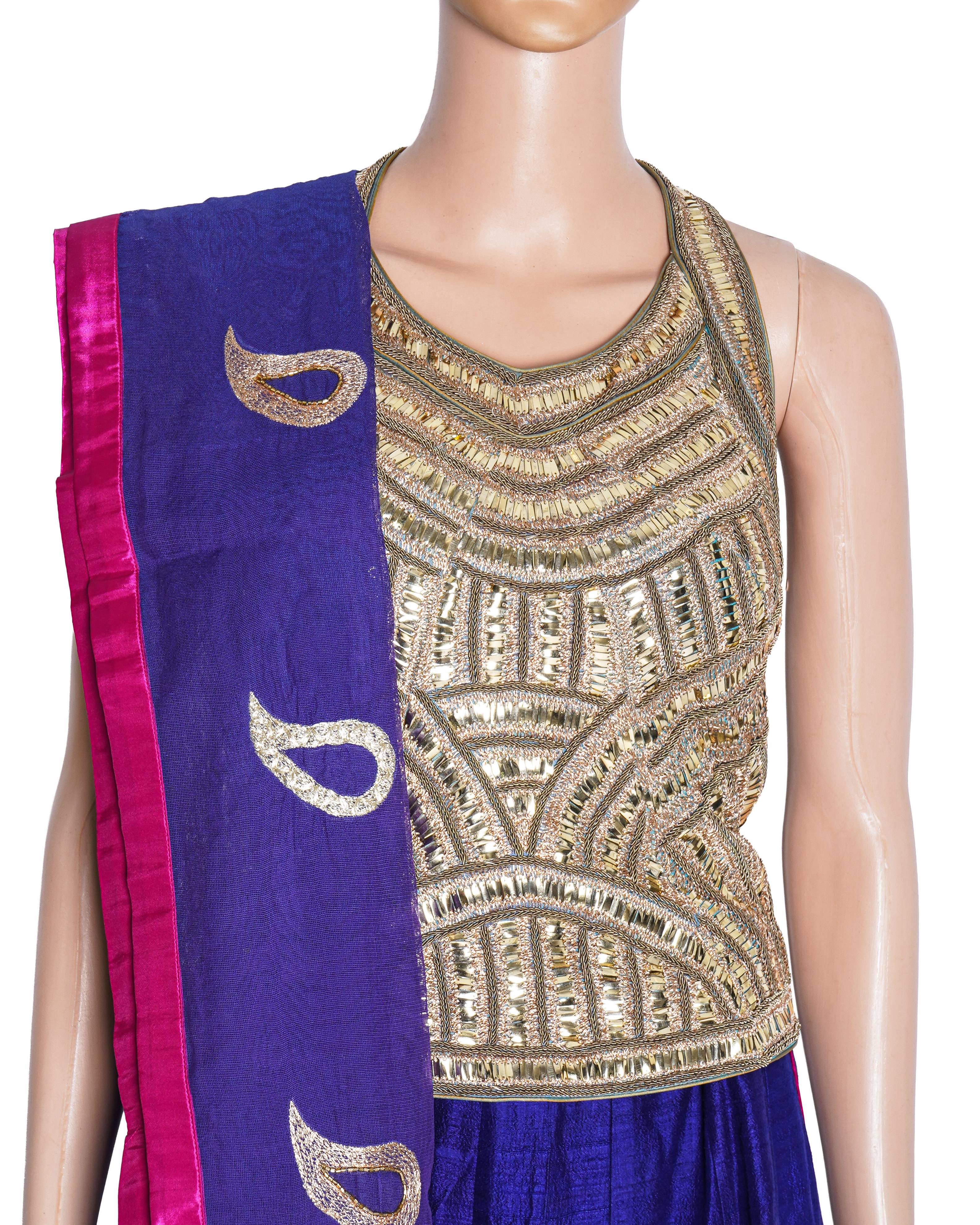 Jade by Monica & Karishma Ink Blue and Gold Embroidered Lehenga Set