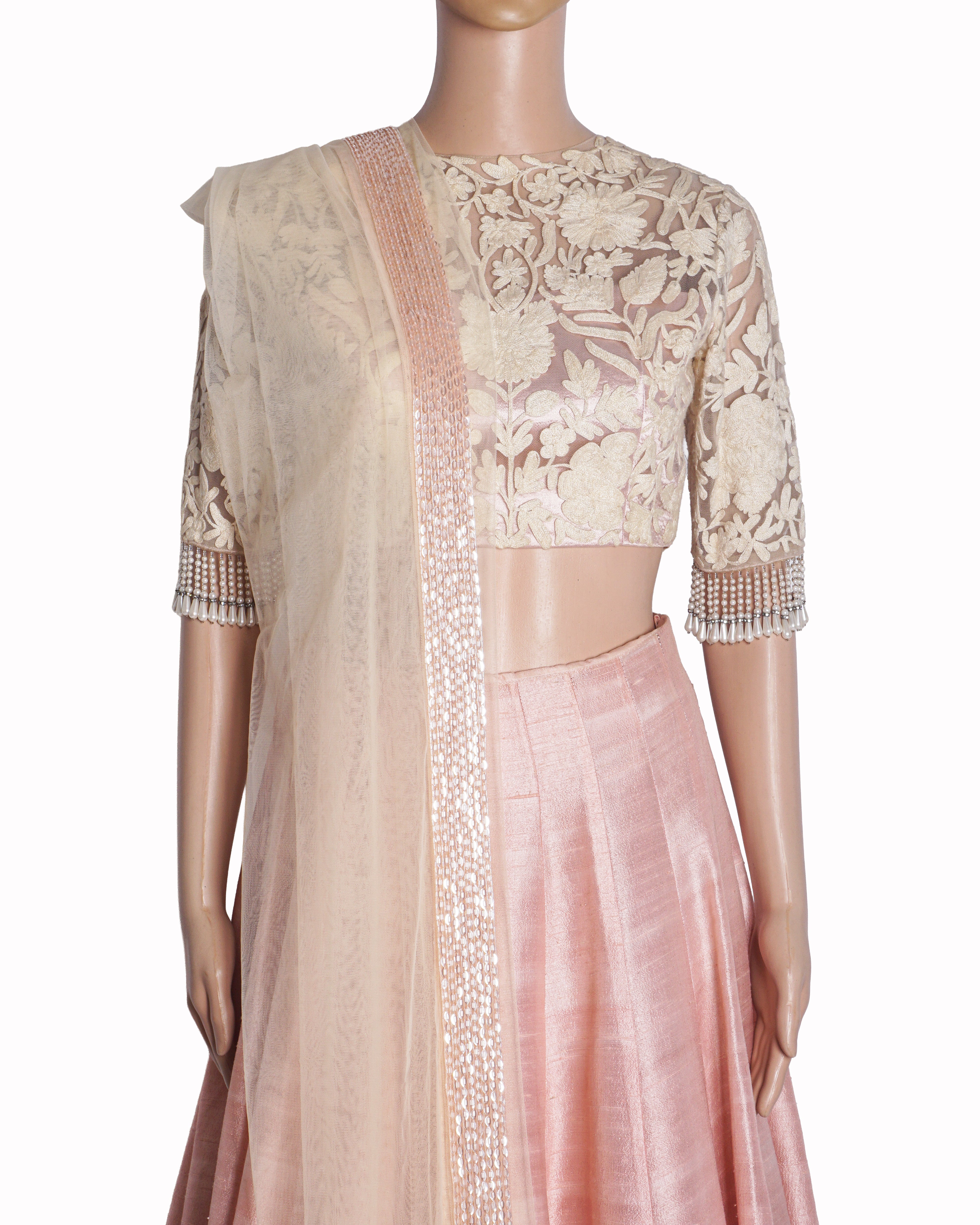 Manish Malhotra Baby Pink Embroidered Lehenga Set