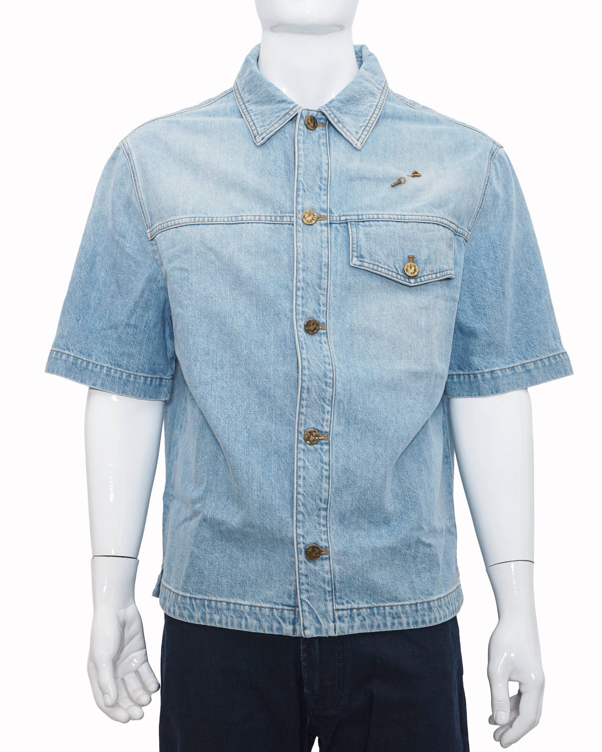 Louis Vuitton Men's Light Blue Denim Short-Sleeve Shirt