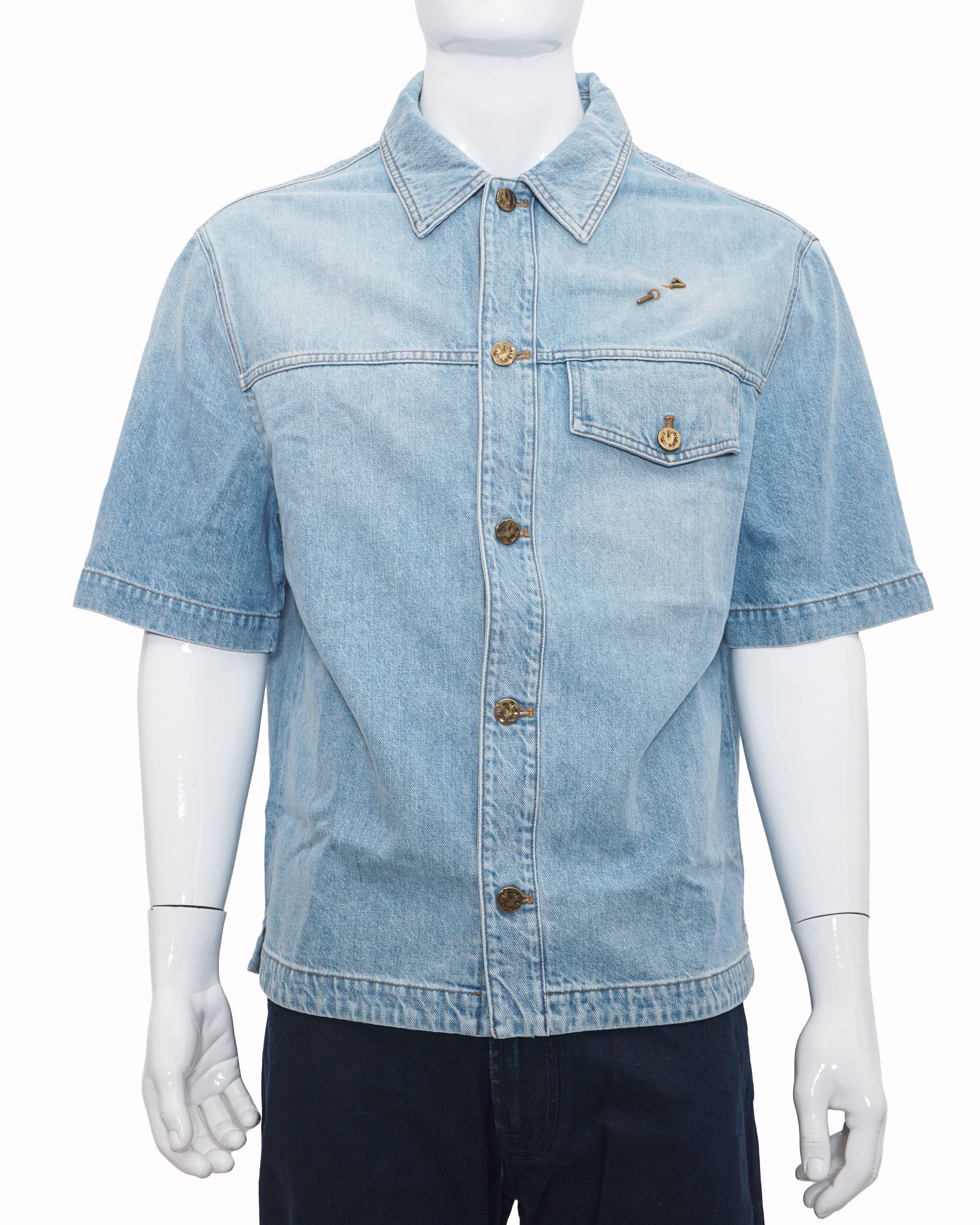 Louis Vuitton Men's Light Blue Denim Short-Sleeve Shirt