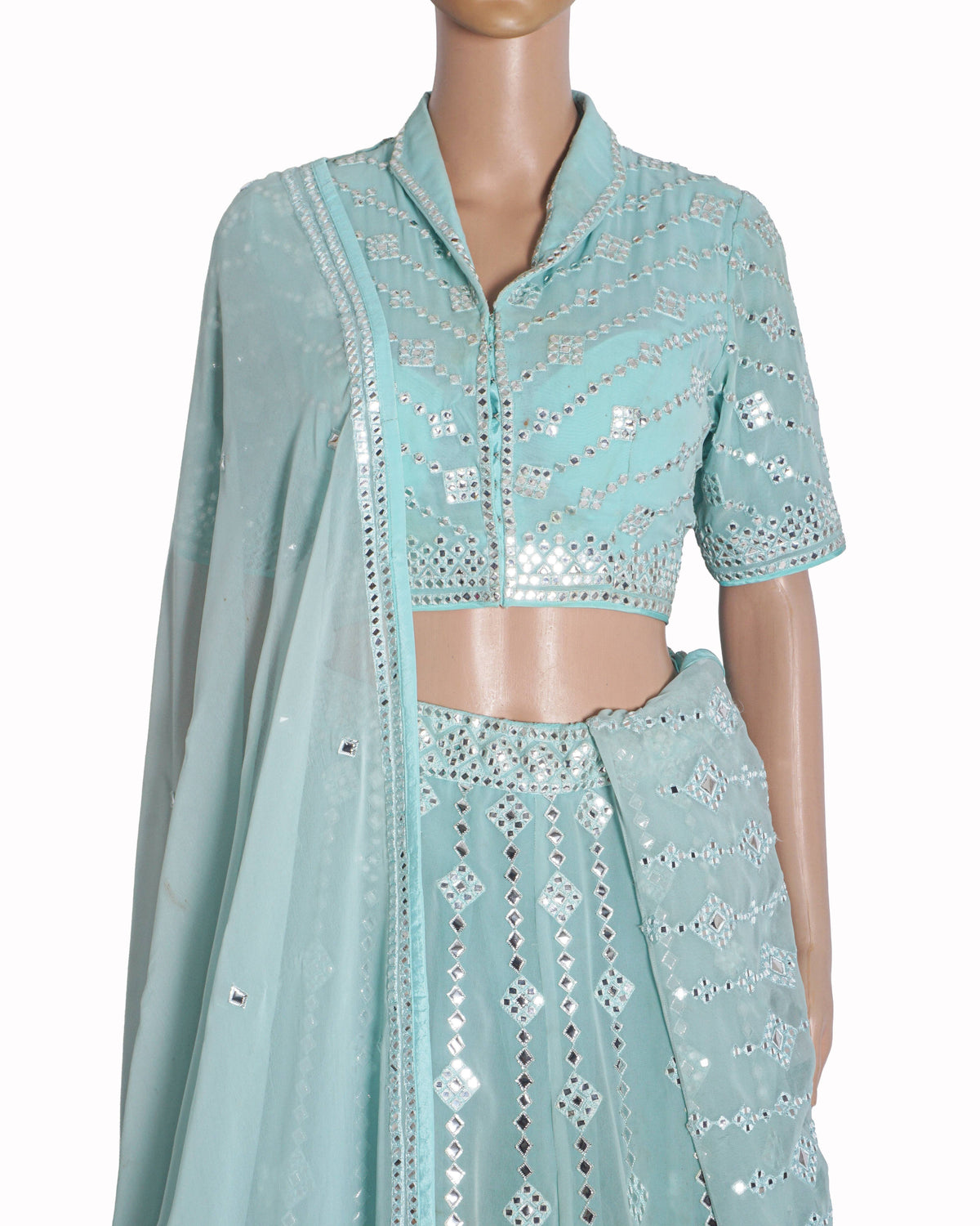 Asal By Abu Jani Sandeep Khosla Powder Blue Mirror Lehenga Set