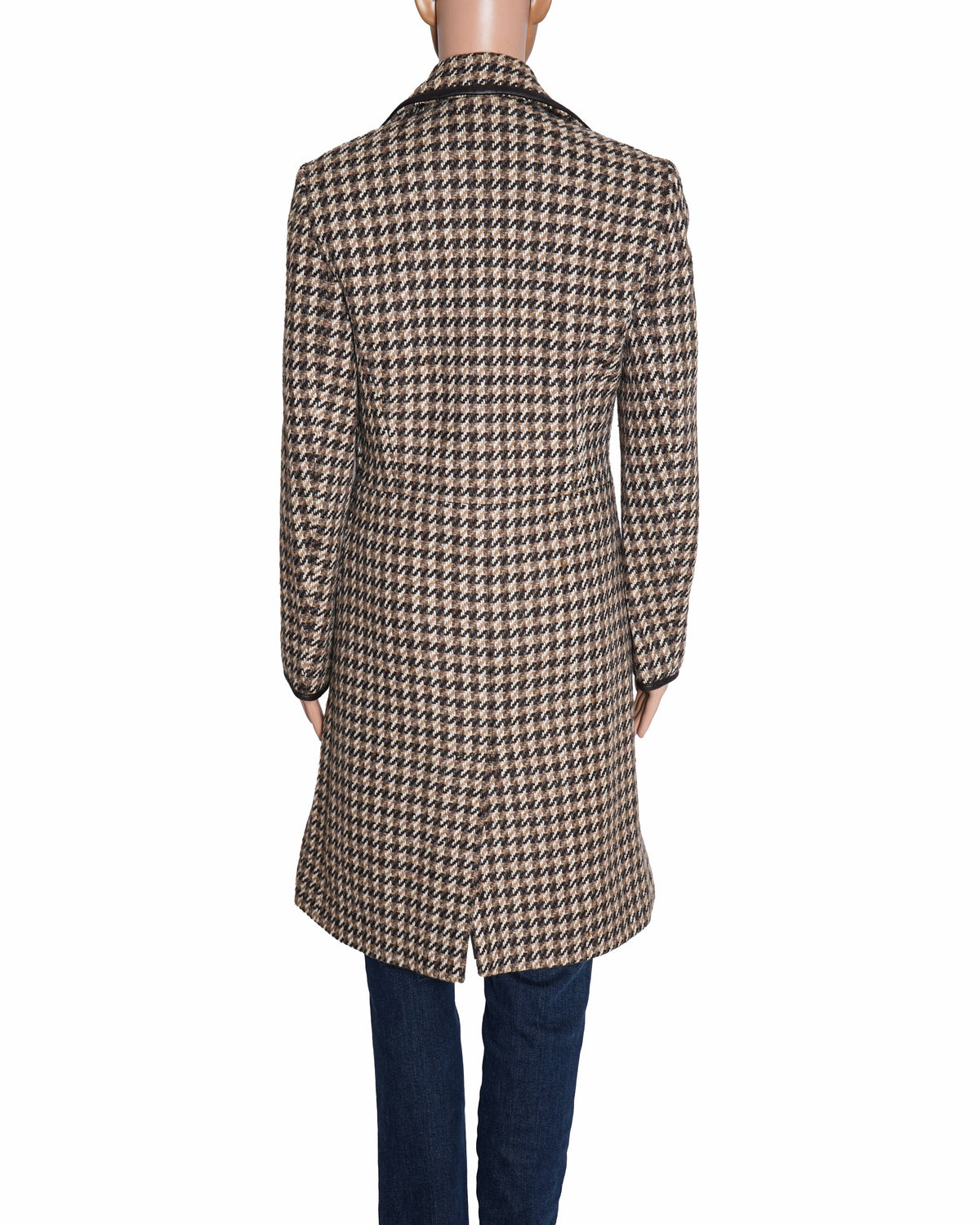 Coach Herringbone Tweed Trench Coact With Leather Trimming