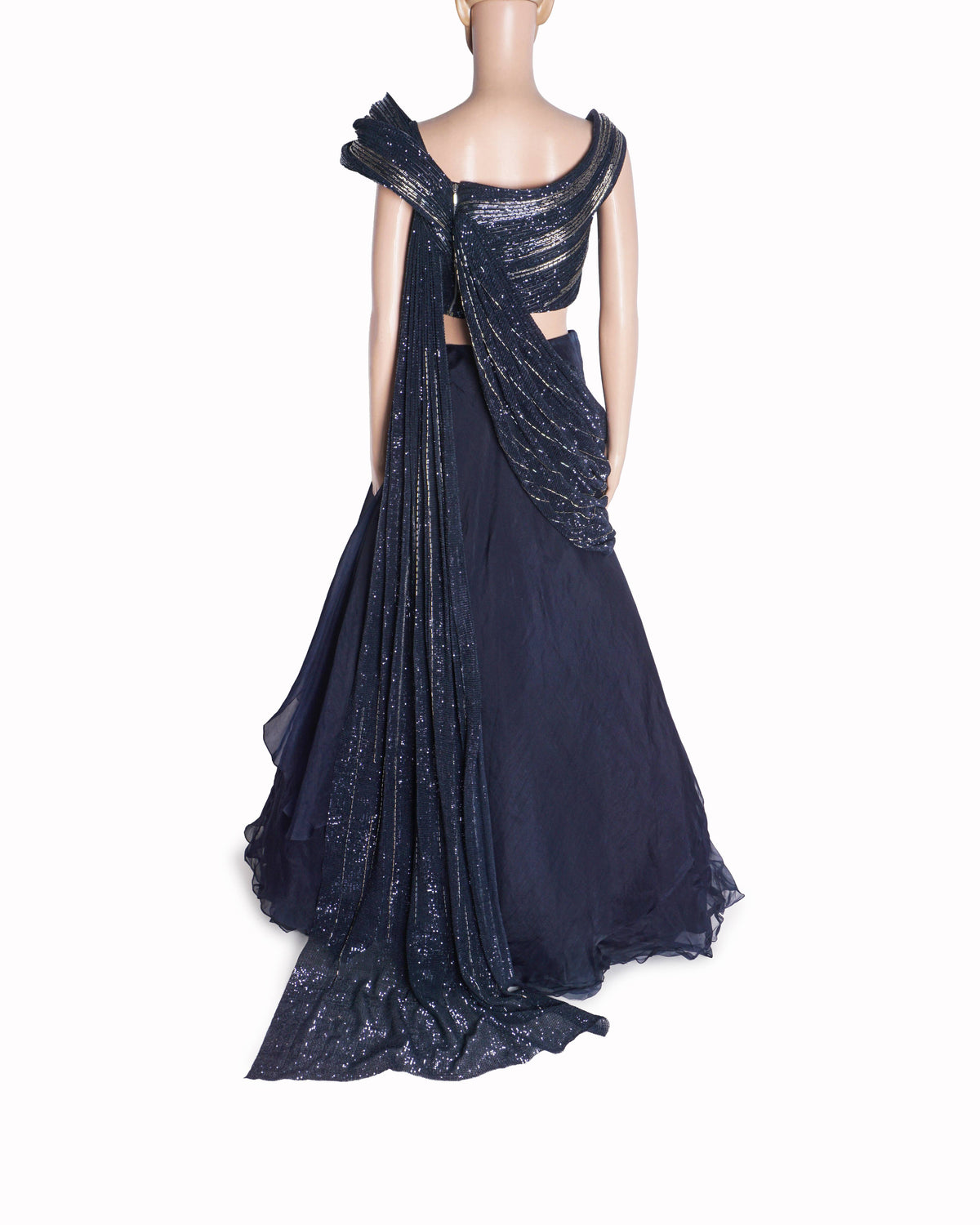 Gaurav Gupta Navy Blue Sequin Sculpted Lehenga Set